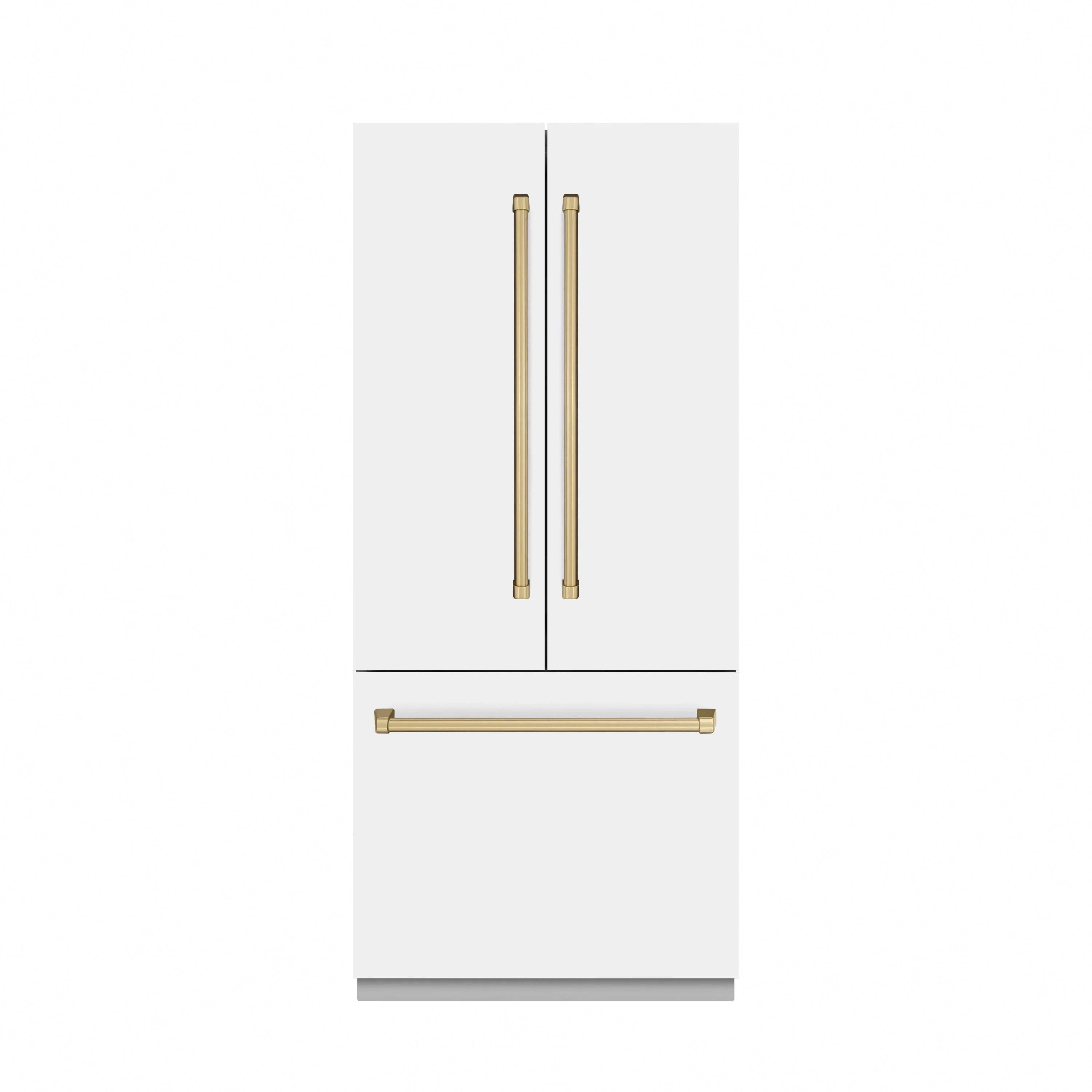 ZLINE Autograph Edition 36-Inch 19.6 cu. ft. French Door Built-In Bottom Freezer Refrigerator with Water Dispenser and Ice Maker in White Matte with Stainless Steel Interior and Polished Gold Accents (SRBIVZ-WM-36-G)