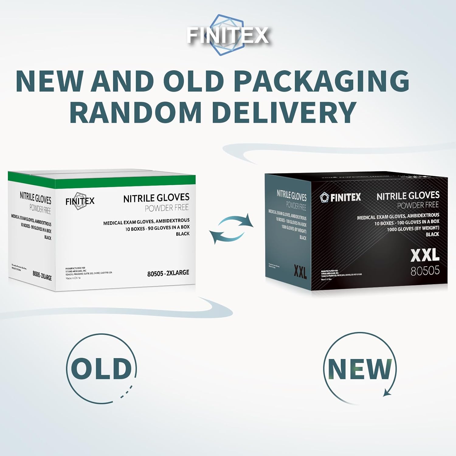 FINITEX Black Nitrile Disposable Medical Exam Gloves 5 mil Powder-free Latex-Free 1000 PCS Examination Glove