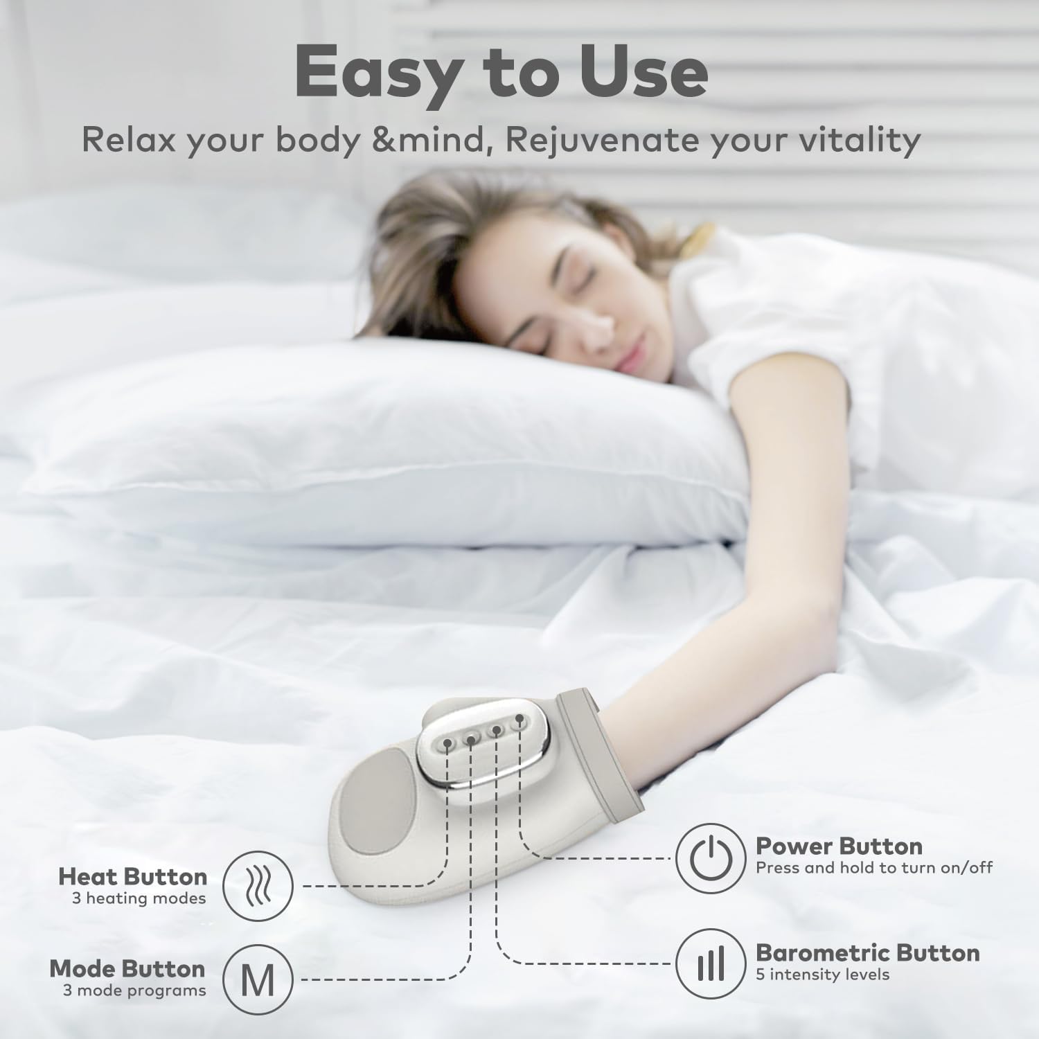 Vodeson Therapeutic Hand Massager with Heat Therapy & Compression - Arthritis Pain Relief & Muscle Recovery, 3D Compression with 13 Airbags for Office Workers/Gamers/Post-Surgery Care