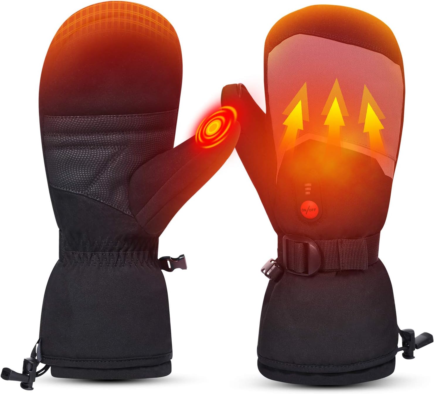 Heated Mittens for Men Women, Rechargeable 7.4V Battery Electric Warming Ski Gloves with 3 Heat Modes, Touchscreen Windproof for Outdoors Skiing, Snowboarding, Hiking, Camping