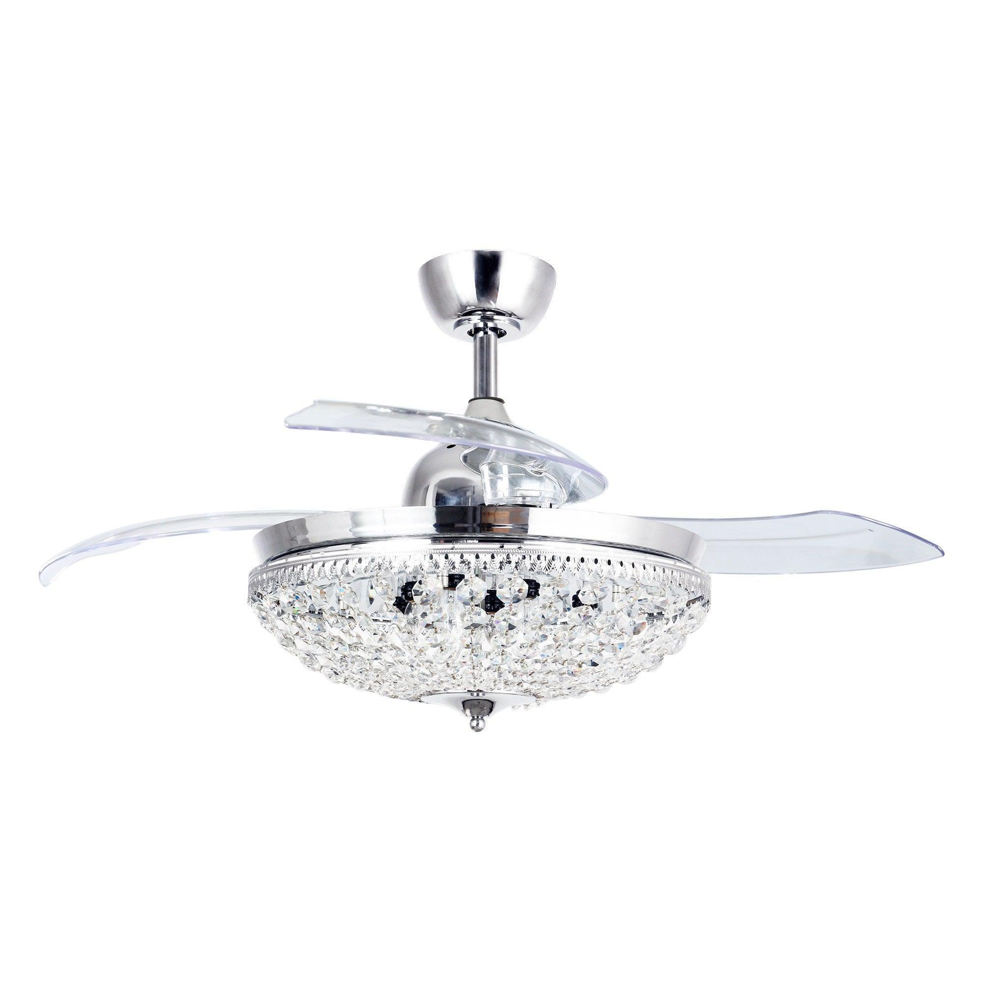 Parrot Uncle 42-Inch Servantes Modern Downrod Mount Crystal Ceiling Fan with Lighting and Remote Control