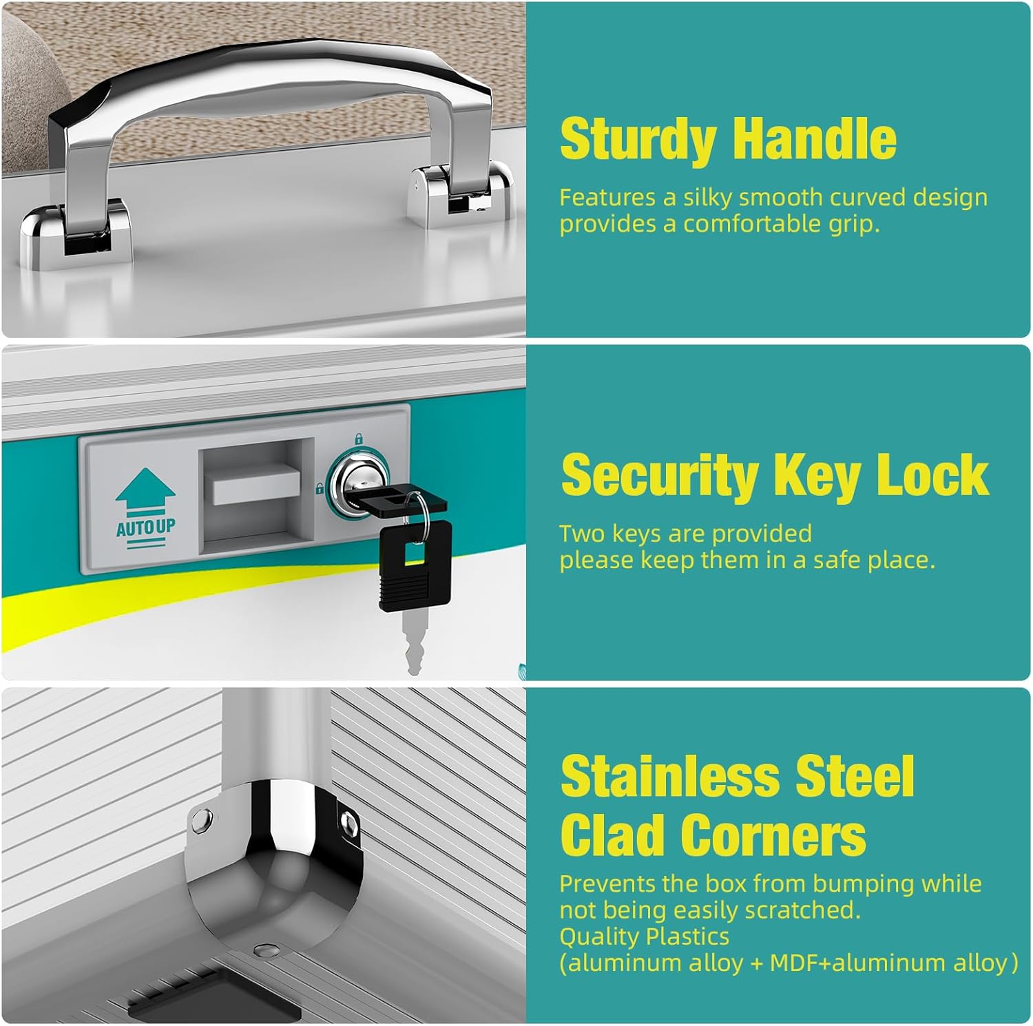 Glosen Medicine Lock Box,locking medicine box, Security Lock Boxes【Extra Large 16inch 16 x 9.25 x 7.5 Inch with removable storage pocket】 lock box, First Aid Key Safe Box for Medication