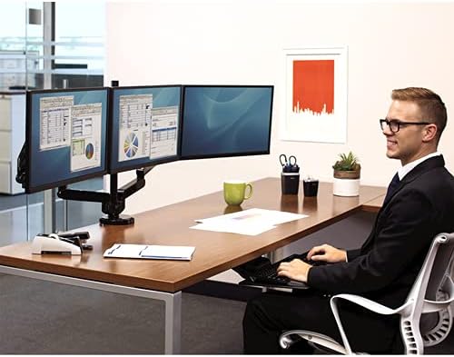 Fellowes Platinum Series Triple Monitor Arm for 27-Inch Monitors, Full Motion, 360° Rotation, VESA Mount with Grommet or Clamp, USB Ports, Ergonomic, Black, 8042601