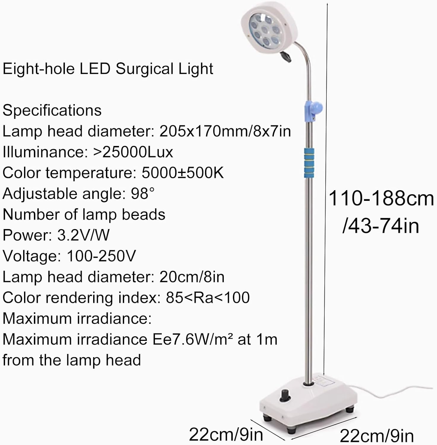 Floor Stand Type Lamp, Dental Light, Eight-Hole LED Medical Exam Lamp, Adjustable Height for Outpatient Clinic, Beauty Salon