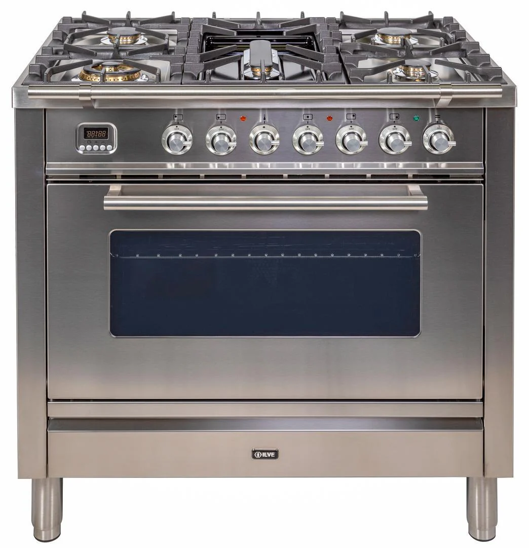 ILVE 36-Inch Professional Plus Gas Range with 5 Sealed Burners - 3.5 cu. ft. Oven - Stainless Steel (UPW90FDVGGIX)