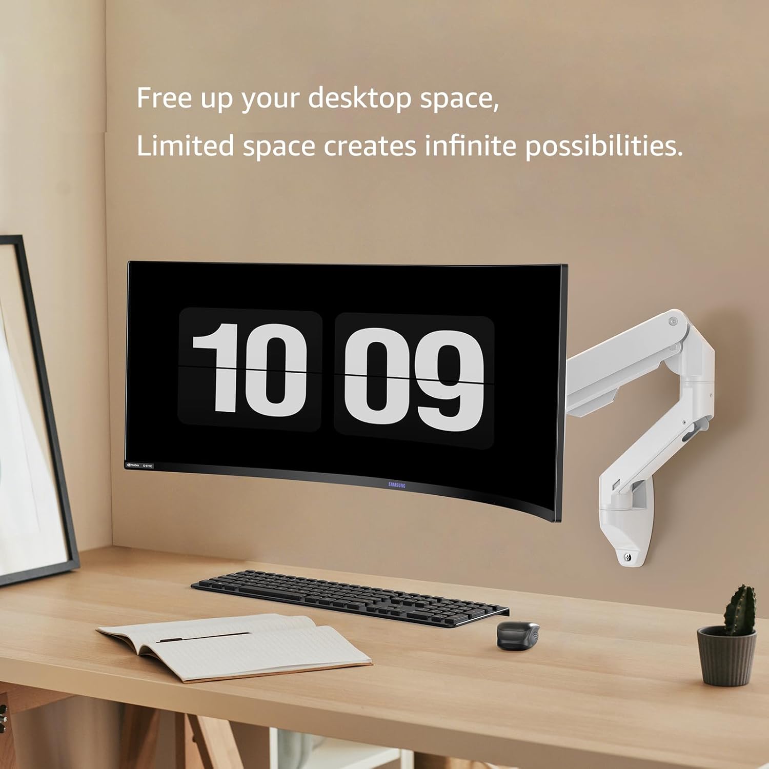 BEWISER Heavy Duty Monitor Arm Wall Mount for 34-57 Ultrawide Screen,Weight Capacity up to 44lbs,Ultrawide Monitor Arm Wall Mount,White