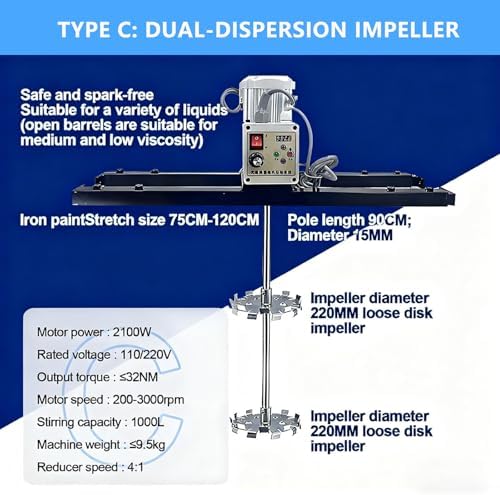 UN Paint Mixer with Support Hanger, Adjustable Folding Propeller 75-120cm, Efficient Ink Dissolver & Paint Mixing Equipment, Ideal for Professional Use