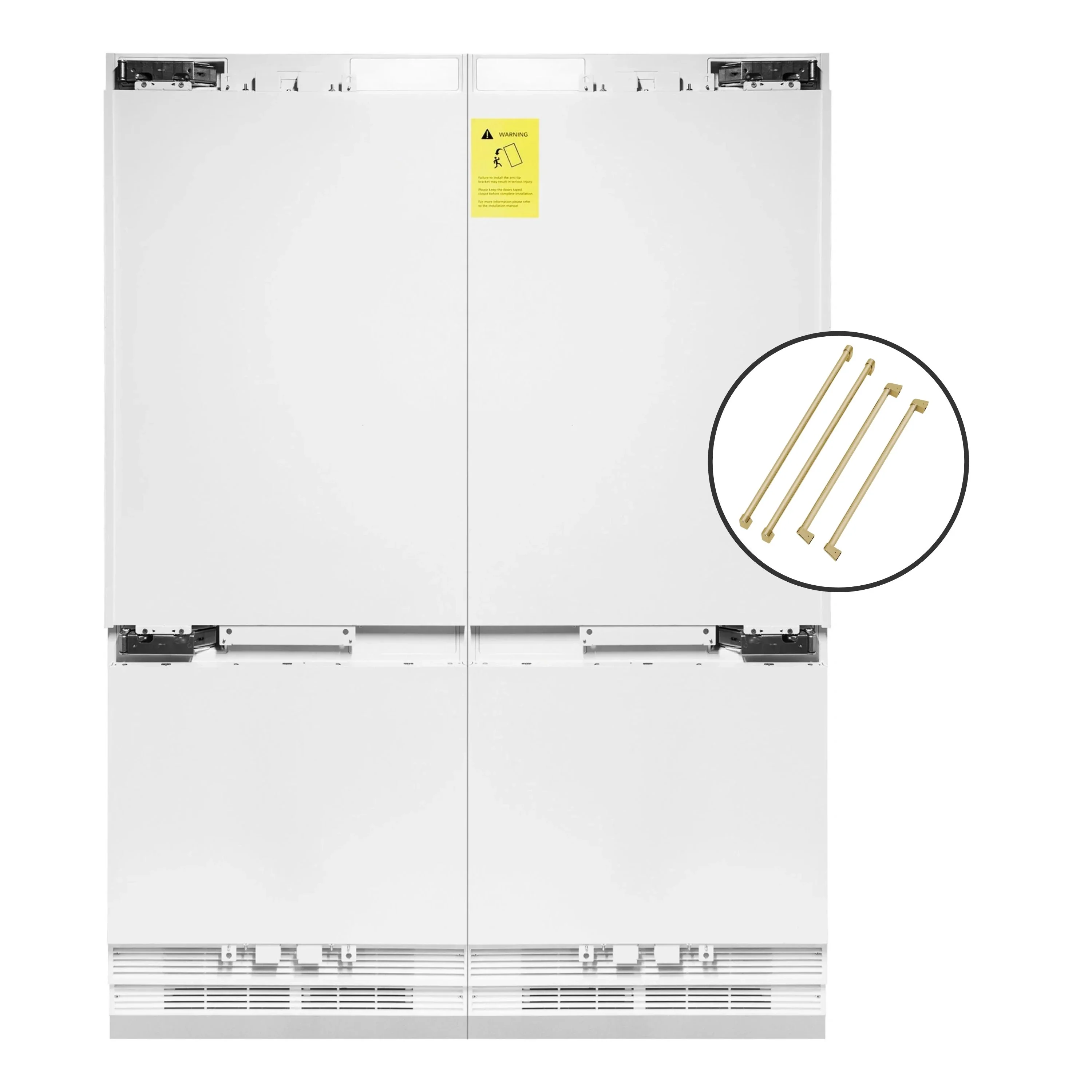 ZLINE Autograph Edition 60-Inch 32.2 cu. ft. Panel Ready Built-In 4-Door French Door Refrigerator with Internal Water and Ice Dispenser with Champagne Bronze Handles (RBIVZ-60-CB)