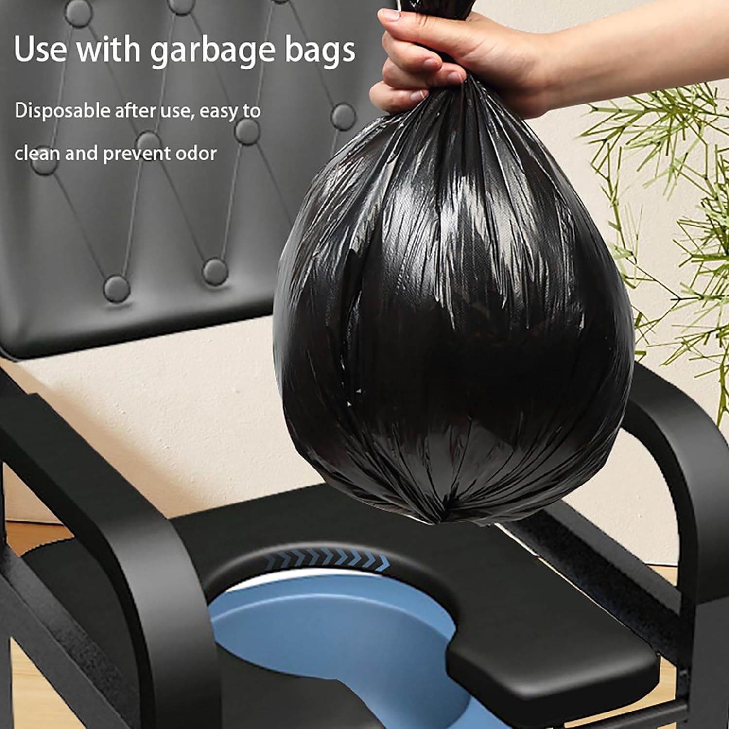 Bedside Commode Chair, Elderly Mobile Toilet Stool, Adjustable Height Bedside Commodes for Seniors, Pregnant Women, with Padded Backrest, Arm Support