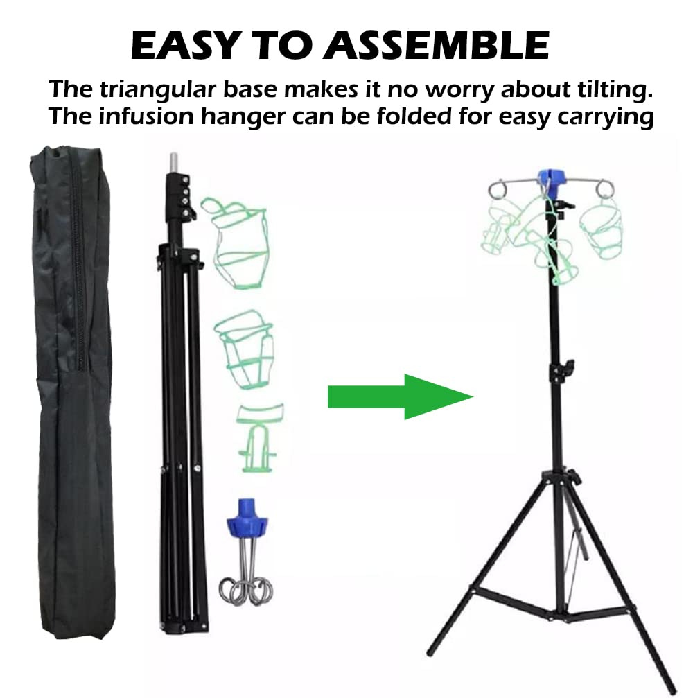 Foldable Portable IV Stand,Height Adjustable Drip Bag Holder with 4 Hooks,Stand for Elderly Home Care/Hospital/Clinic