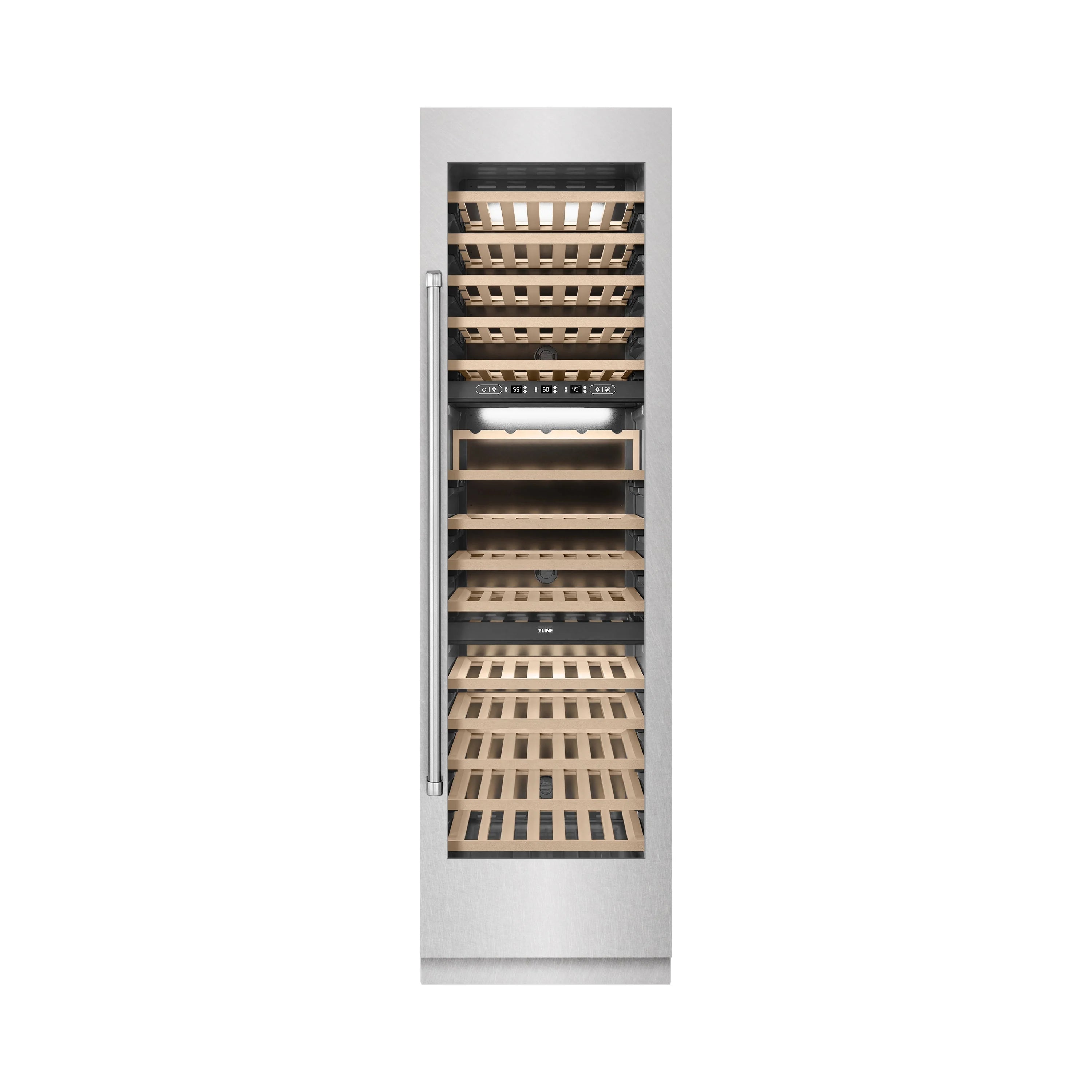 ZLINE 24-Inch 12.4 Cu. Ft. Triple Zone 100 Bottle Column Wine Cooler in Satin Stainless Steel (RCWV-SN-24)