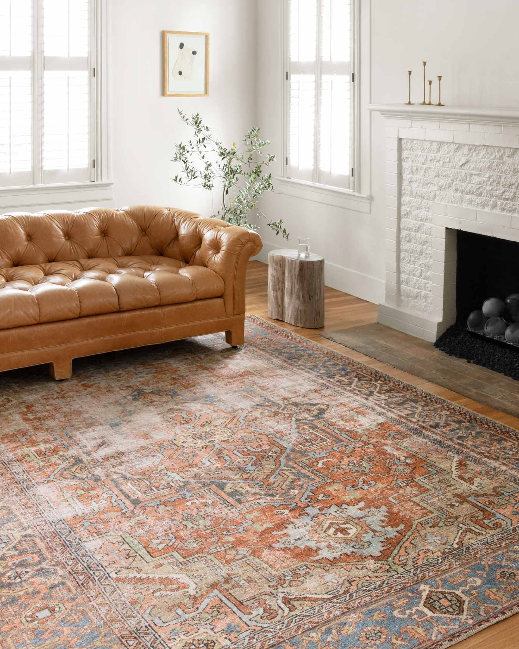 Loloi II Loren Collection - Traditional Power Loomed Rug in Terracotta & Sky (LQ-15)