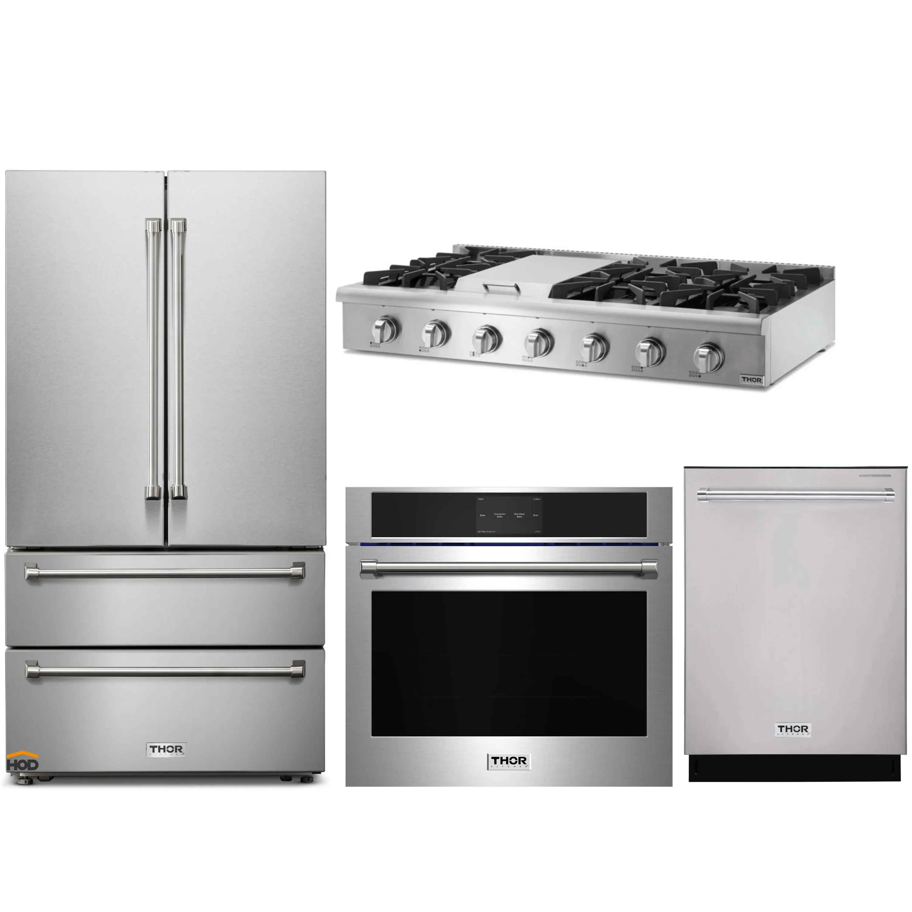 Thor Kitchen 4-Piece Pro Appliance Package - 48-Inch Rangetop, Electric Wall Oven, Dishwasher & Refrigerator in Stainless Steel