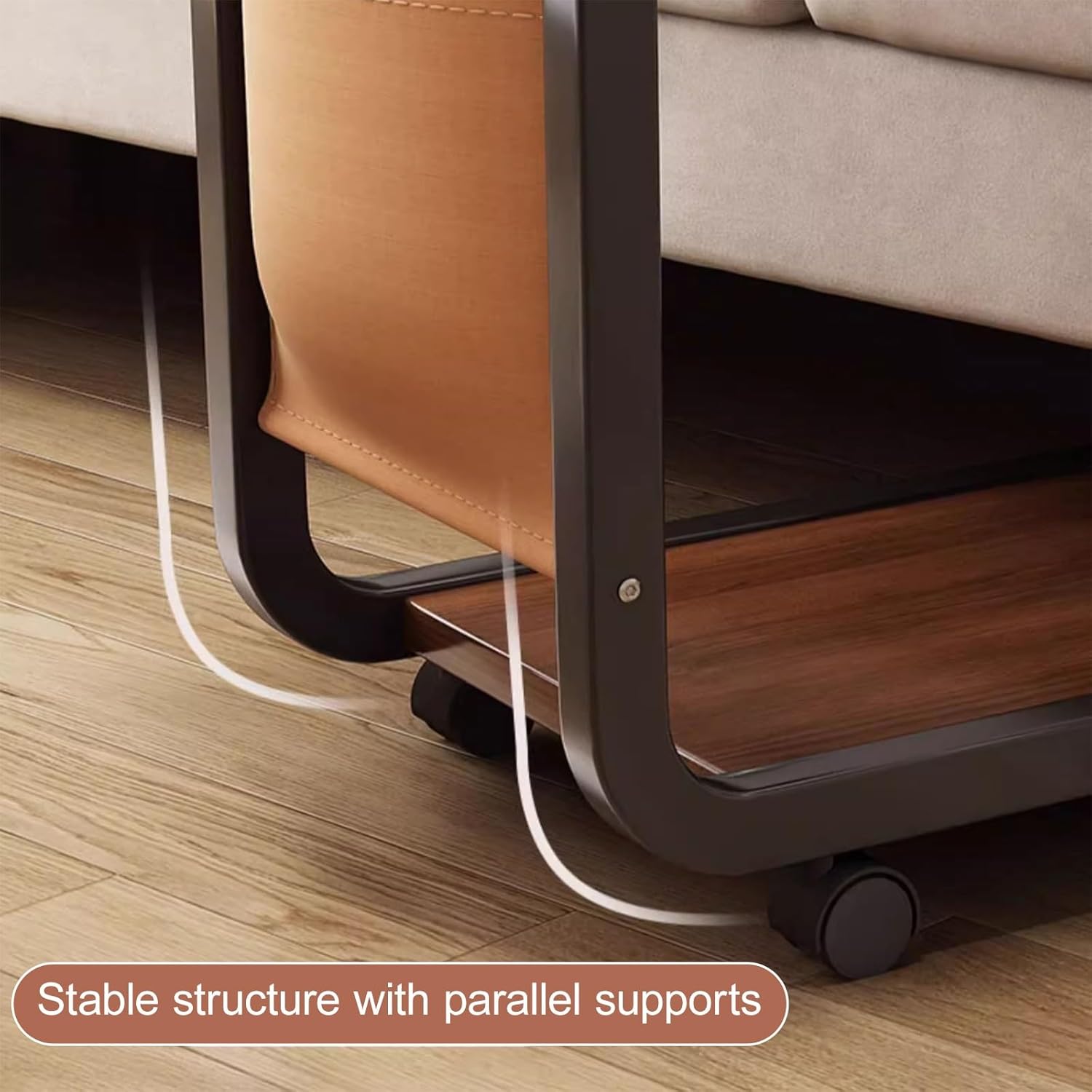 Overbed Bedside Table with Wheels, Rolling Laptop Table with Metal Frame, Ultra-Low Profile Base Fits Under Beds & Sofas, for Hospital and Home Use