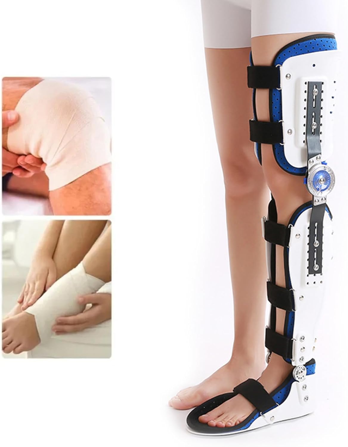 Knee Ankle Foot Orthosis Brace - Adjustable Knee Joint Fixed Brace Hinged Knee Support Lmmobilizer, Soft and Breathable, Helps to Improve Balance Leg Stre,Left,L