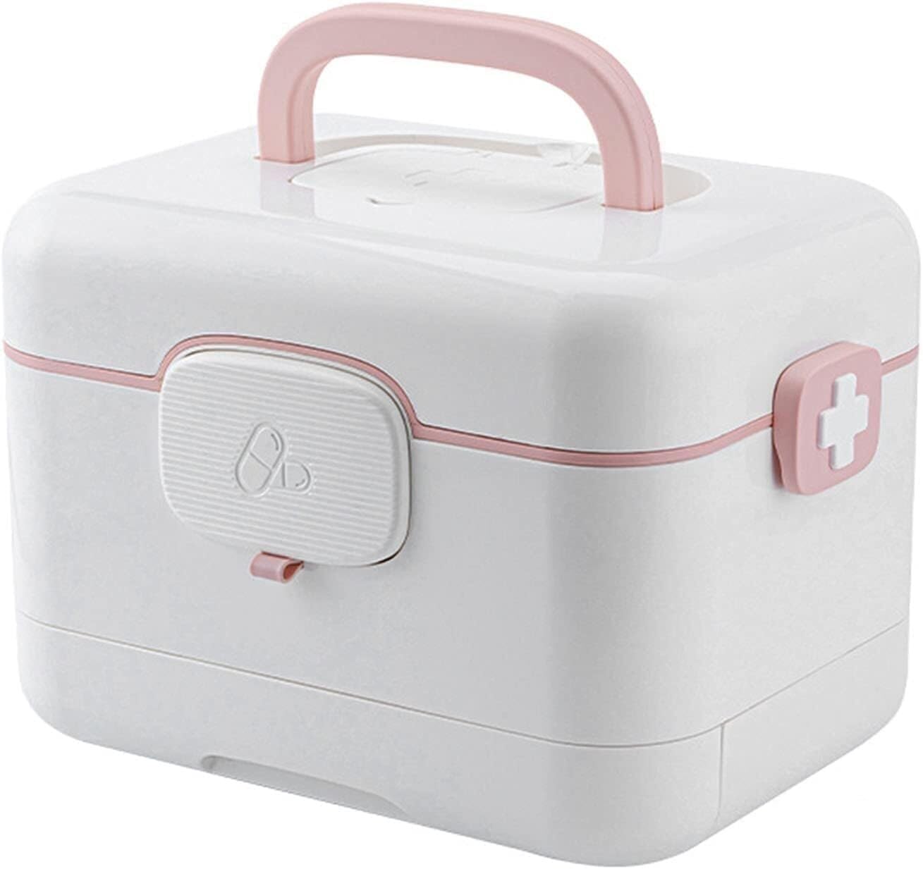 Double-Layer First Aid Medicine Storage Box with Lock, Portable Plastic Medical Organizer for Home, Travel, Camping, School & Emergency Use(34 * 24 * 23cm)