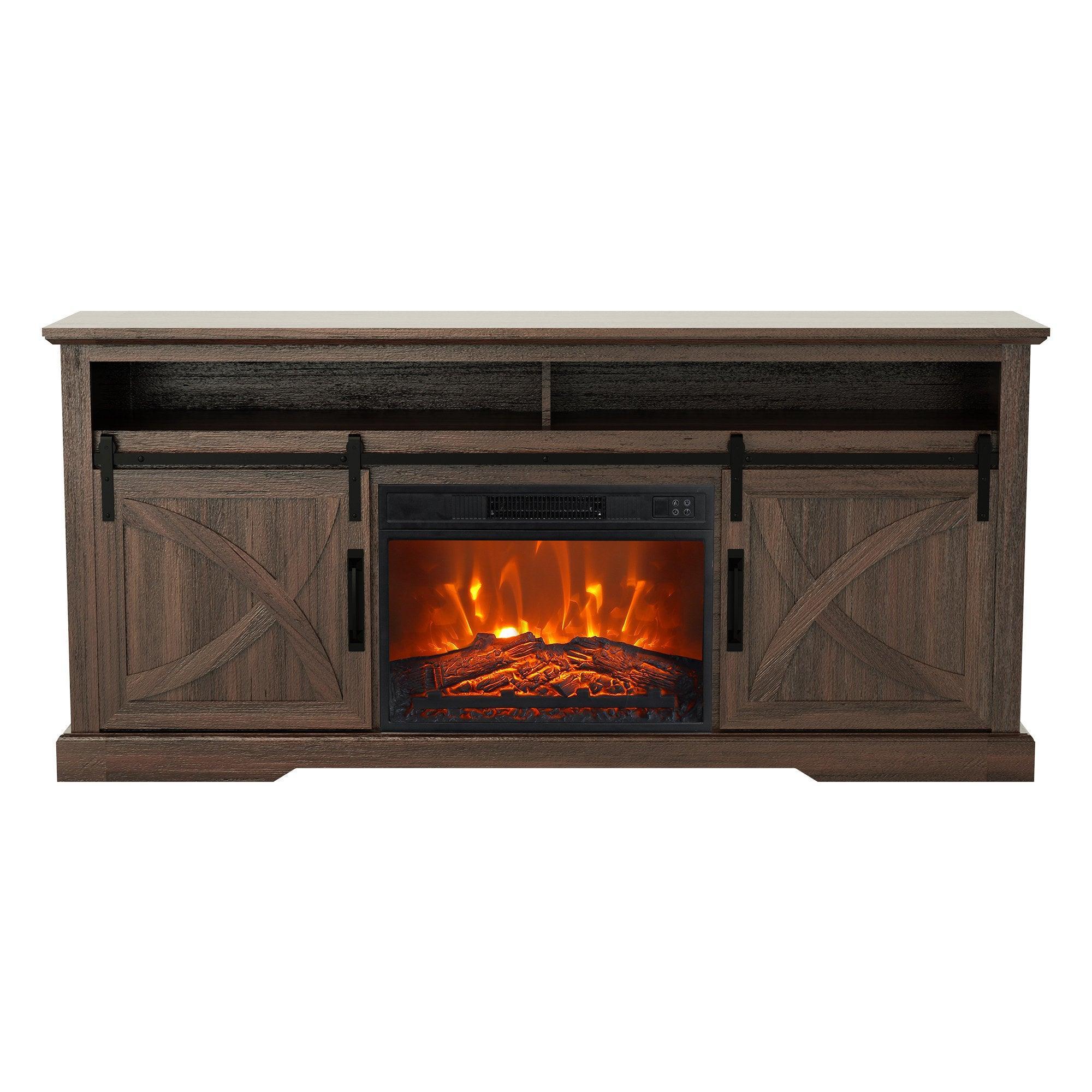 Parrot Uncle 68-Inch Farmhouse TV Stand with 23-Inch Insert Opening Electric Fireplace