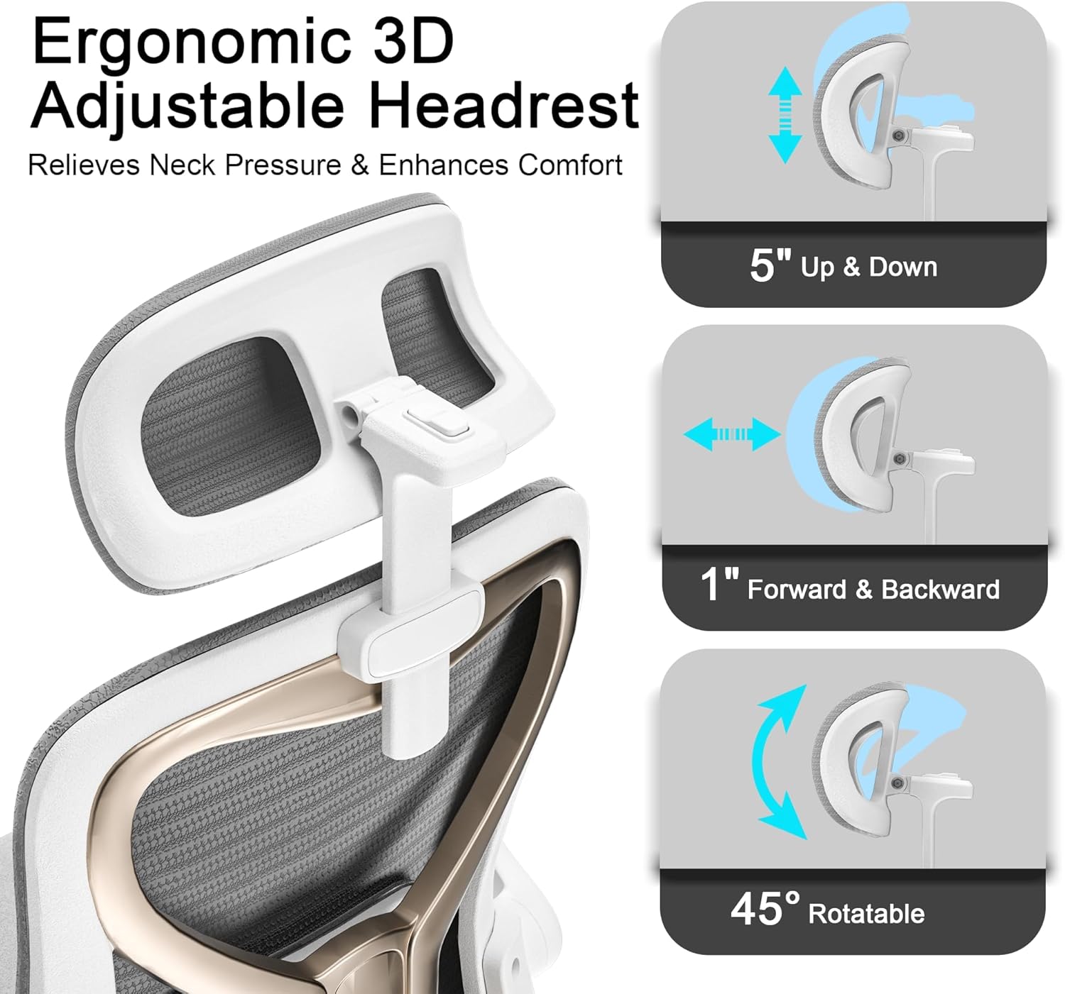 Home Office Desk Chairs, Ergonomic Office Chair with Lumbar Support & 3D Headrest, Computer Desk Chair with Flip-up Armrests, Perfect for Office or Study, Gray/Gold