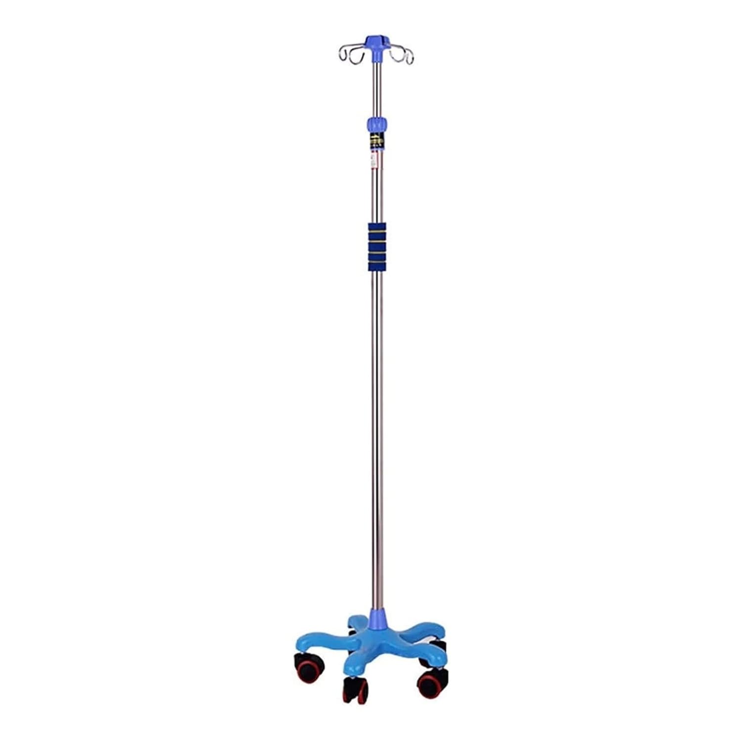Adjustable Height IV Pole Stand with Wheels - Portable Mobile IV Pole for Home Use, Hospitals & Clinics, 4 Hook Rolling IV Stand with Sturdy Steel Base and Easy-Grip Knob, Adjustable