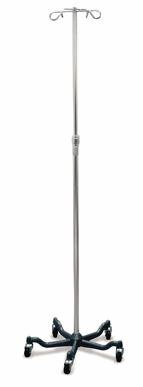 Medline 5-Leg IV Pole Stand, 4-Hook, Aluminum, Adjustable Height (48