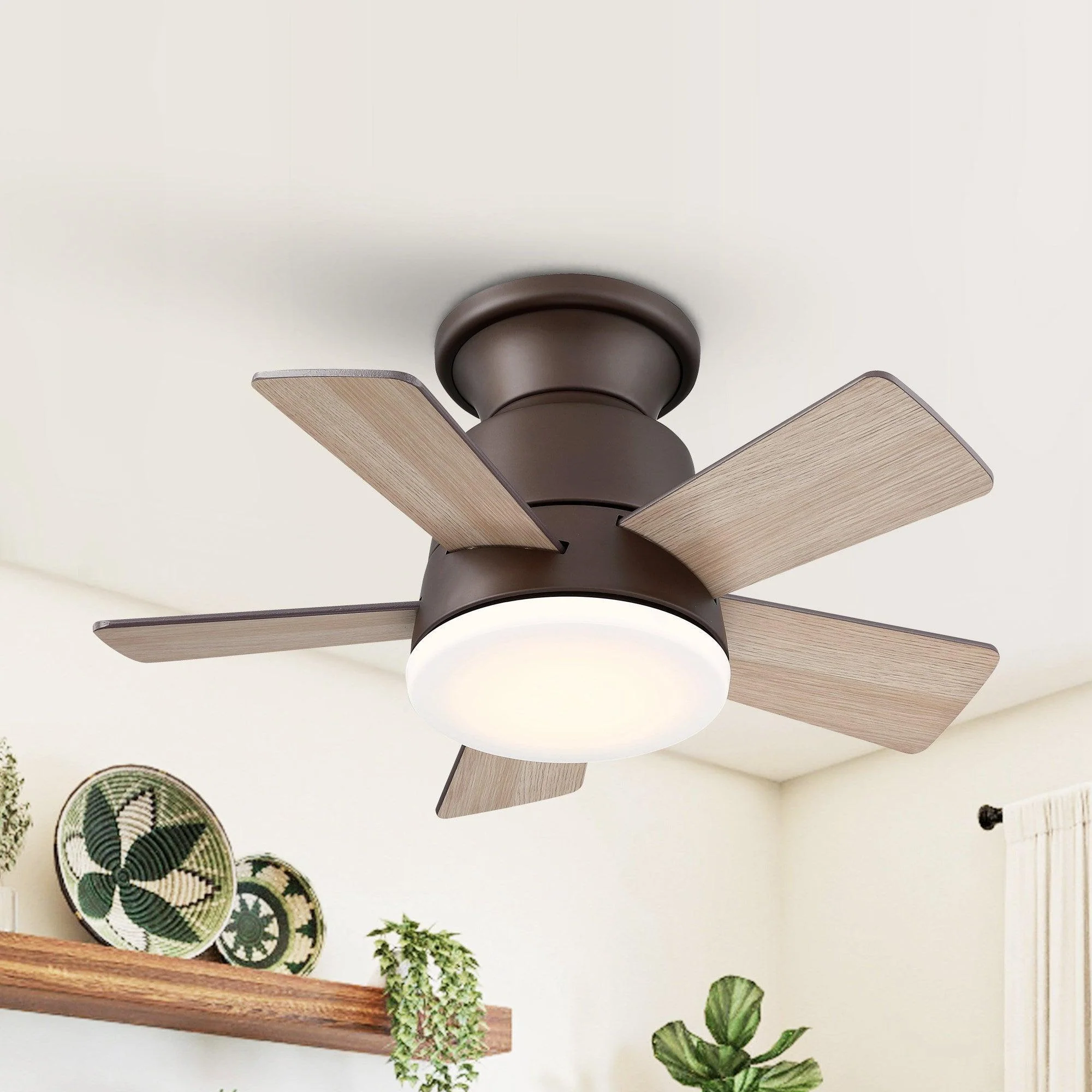 Parrot Uncle 24-Inch Farmhouse Flush Mount Reversible Iron Ceiling Fan with Lighting and Remote Control