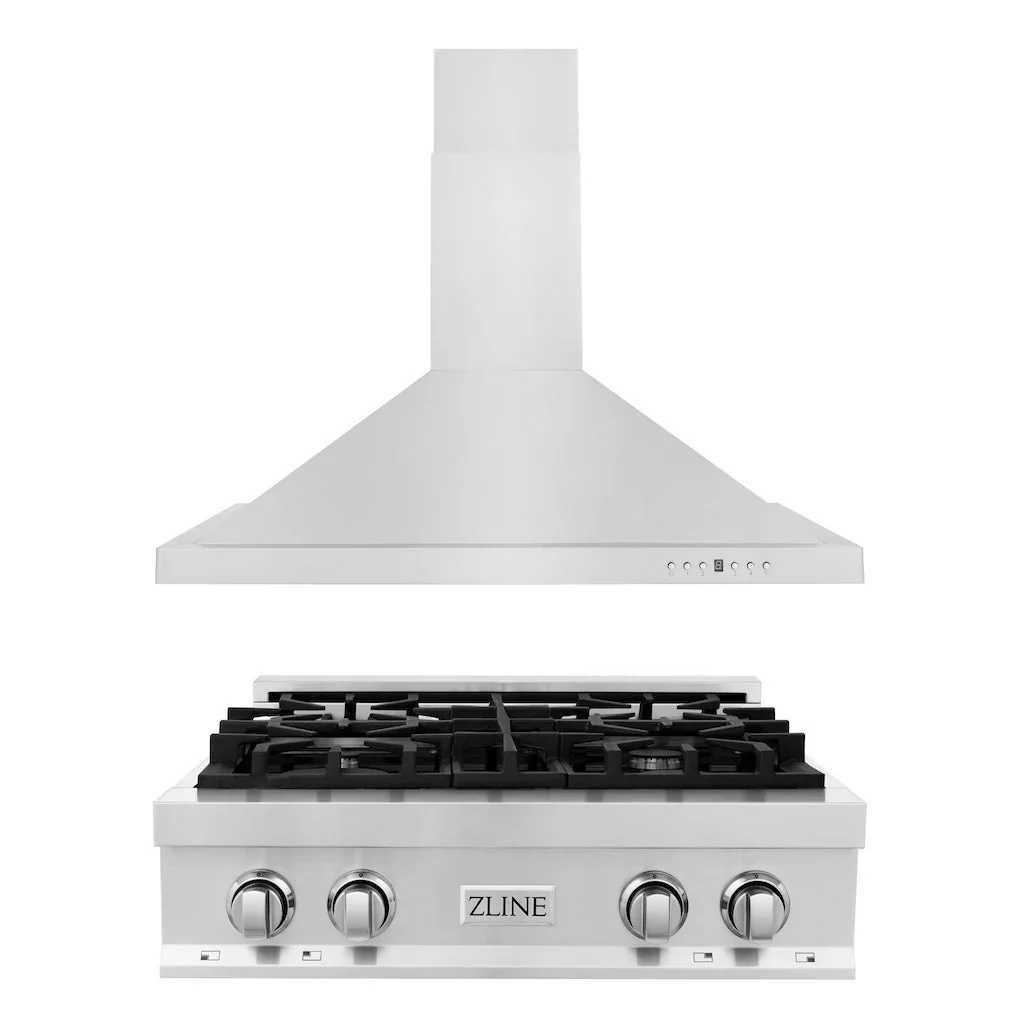 ZLINE 2-Piece Appliance Package - 30-Inch Rangetop and Covertible Range Hood in Stainless Steel (2KP-RTRH30)
