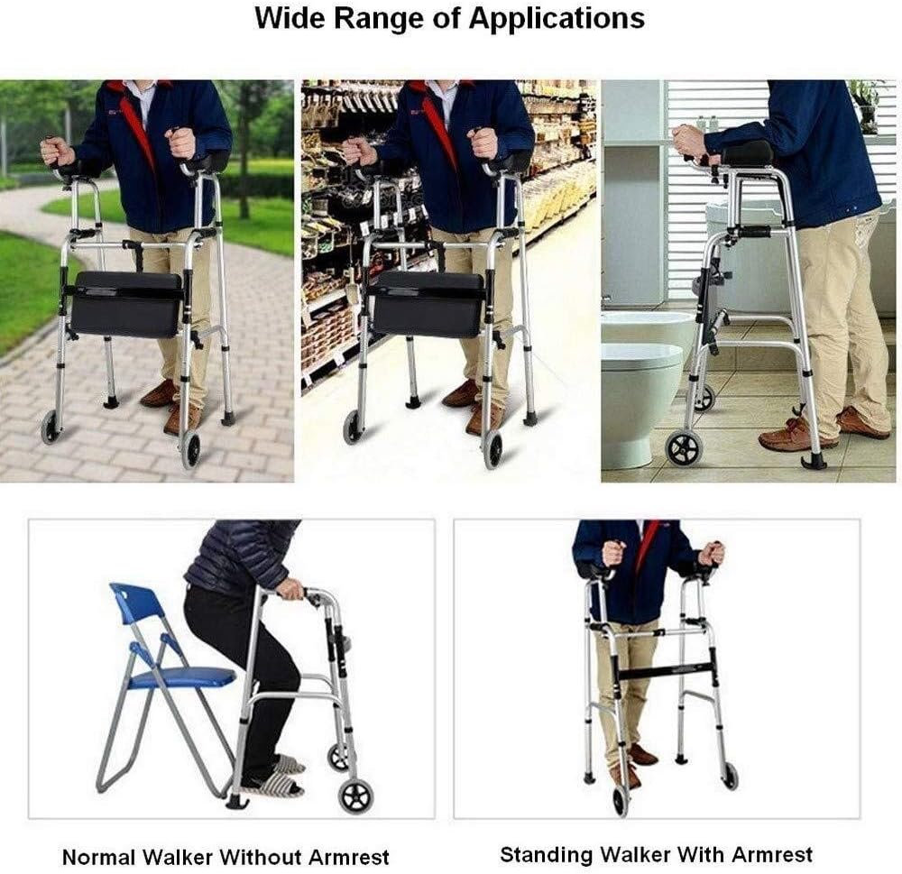 FoRes Elderly Walking Aid Wheel Walking Frame Auxiliary Walking Frame Aluminum Alloy Rehabilitation Height Adjustable (with Seat) with Armrest Support Pad Thick (Color : Without Seat)
