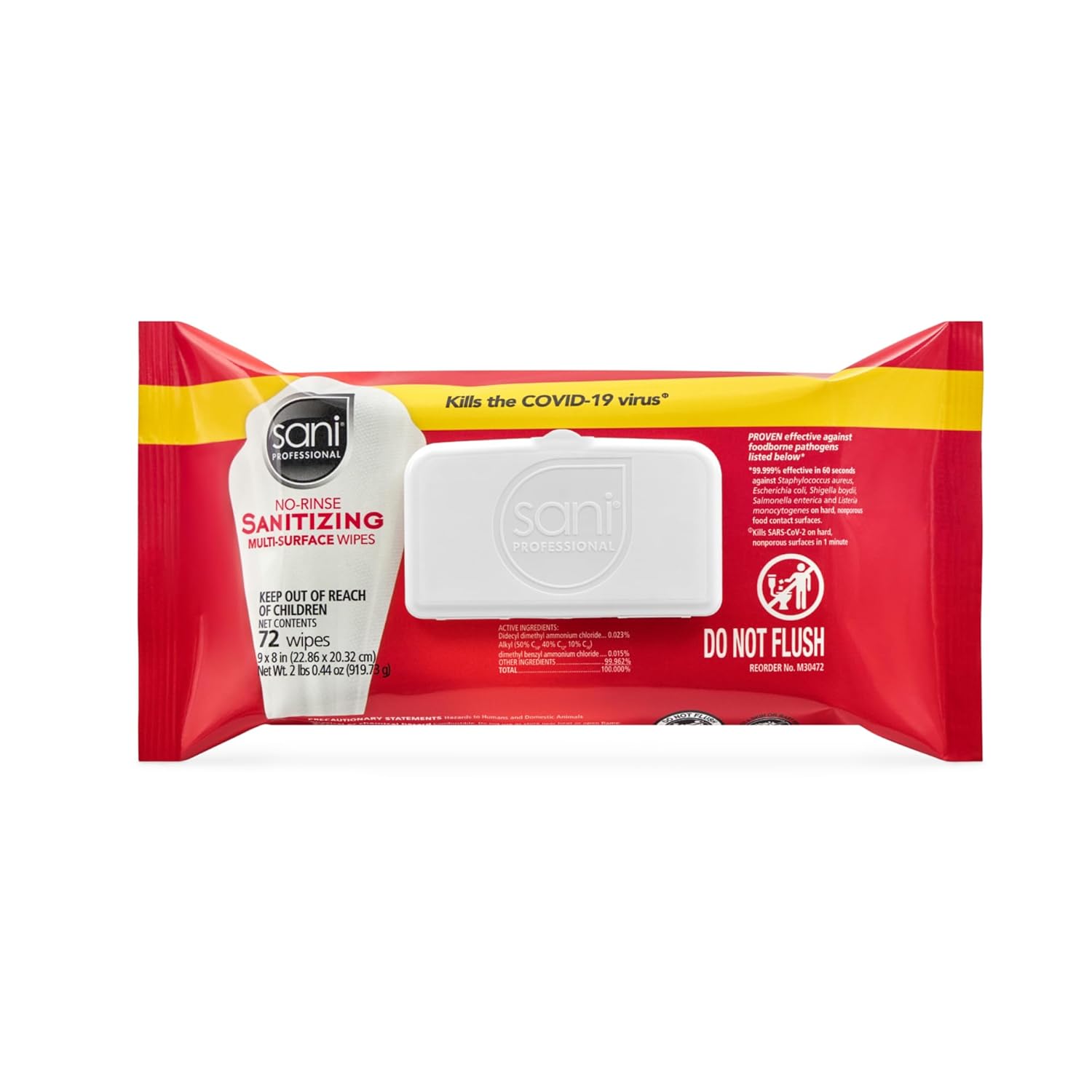 PDI Sani-Professional No-Rinse Sanitizing Multi-Surface Food Service Wipes Softpack, For Restaurants, Kitchen, and Home Use, Pack of 12, 72 Wipes Each