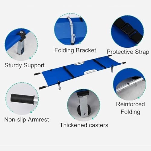 Portable Foldable Medical Stretcher for Search and Rescue, 350 LB Capacity, Features 2 Reinforced Rollers & 2 Thickened Brackets, Ideal for Hospitals & Emergency Services