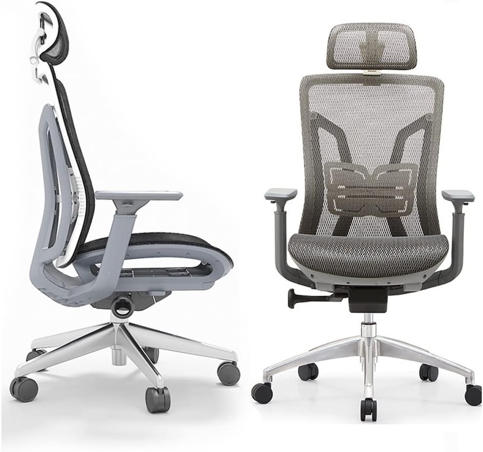 Office Chairs, Ergonomic Office Chair with Adjustable Headrest, Computer Desk Chair with Armrests and Lumbar Support (Grey)