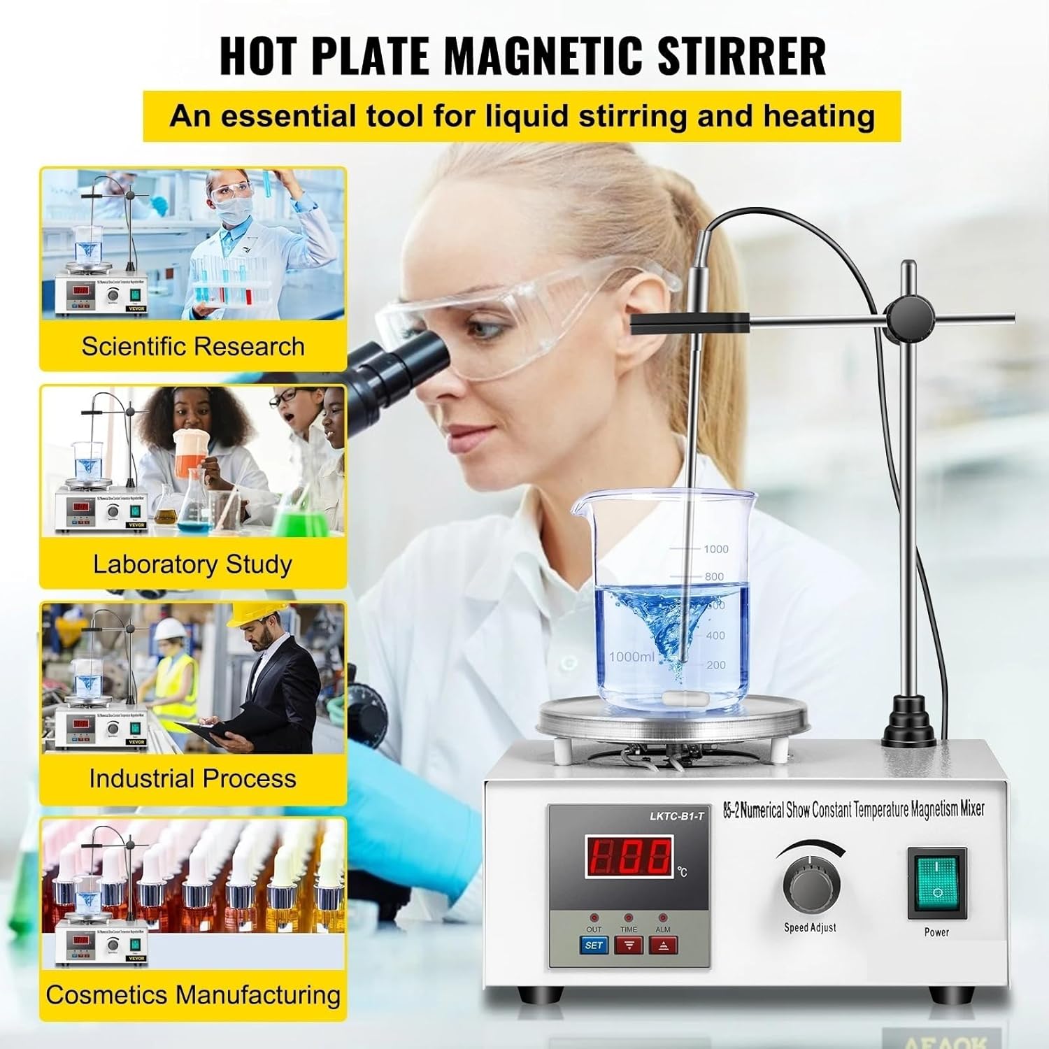 1L Heating Magnetic Stirrer Hot Plate W/Stir Bar 0-2000R/Min V-ortex Mixer Distillation Kit Chemistry Laboratory Equipment Wide Range of Uses
