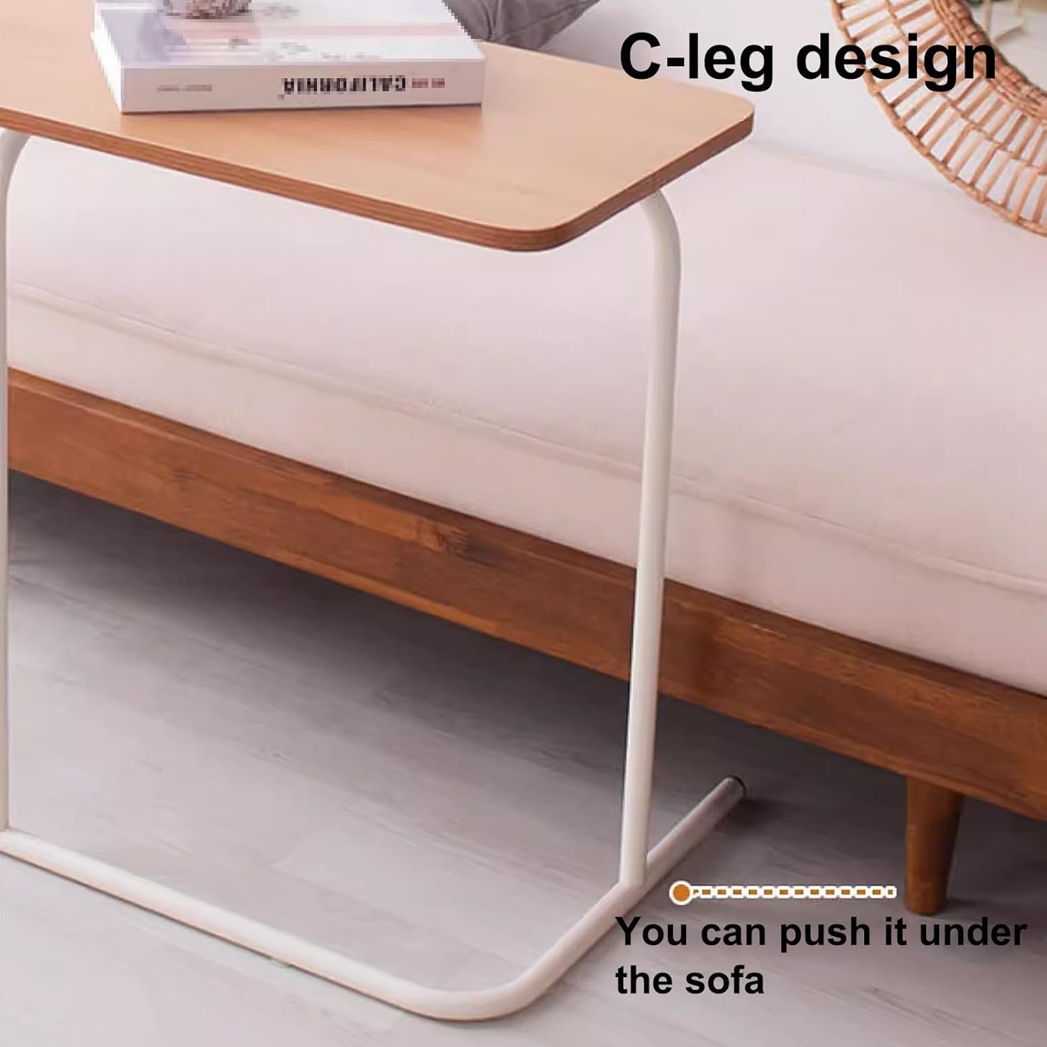 Hospital Bed Tables Particleboard Nightstand, Laptop Bedside Table, C Shaped Side Table, Home Work Sofa Side Table with Silent Feet for Home, Hospitals(90x35x60.5cm)