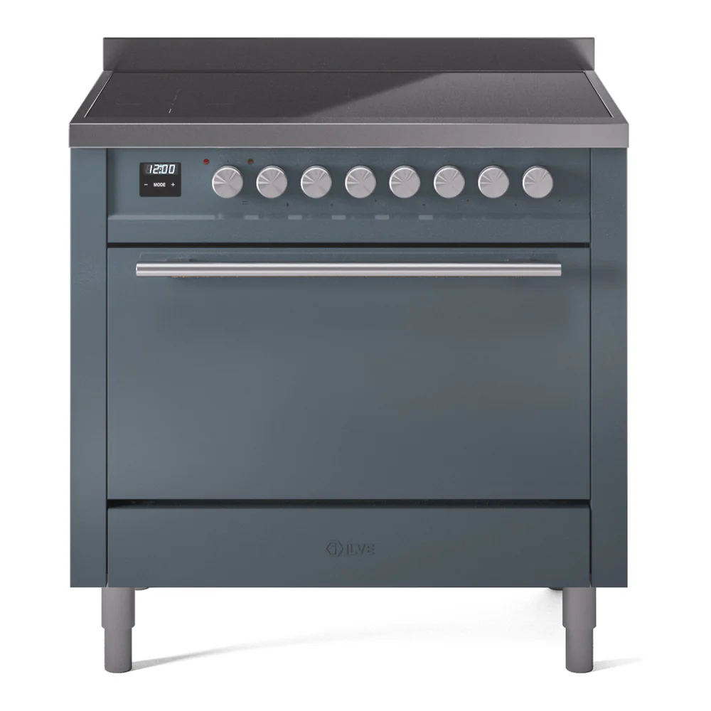 ILVE 36-inch Professional Plus II Induction Range with Solid Door Oven in Blue Grey (UPI366QMPBG)