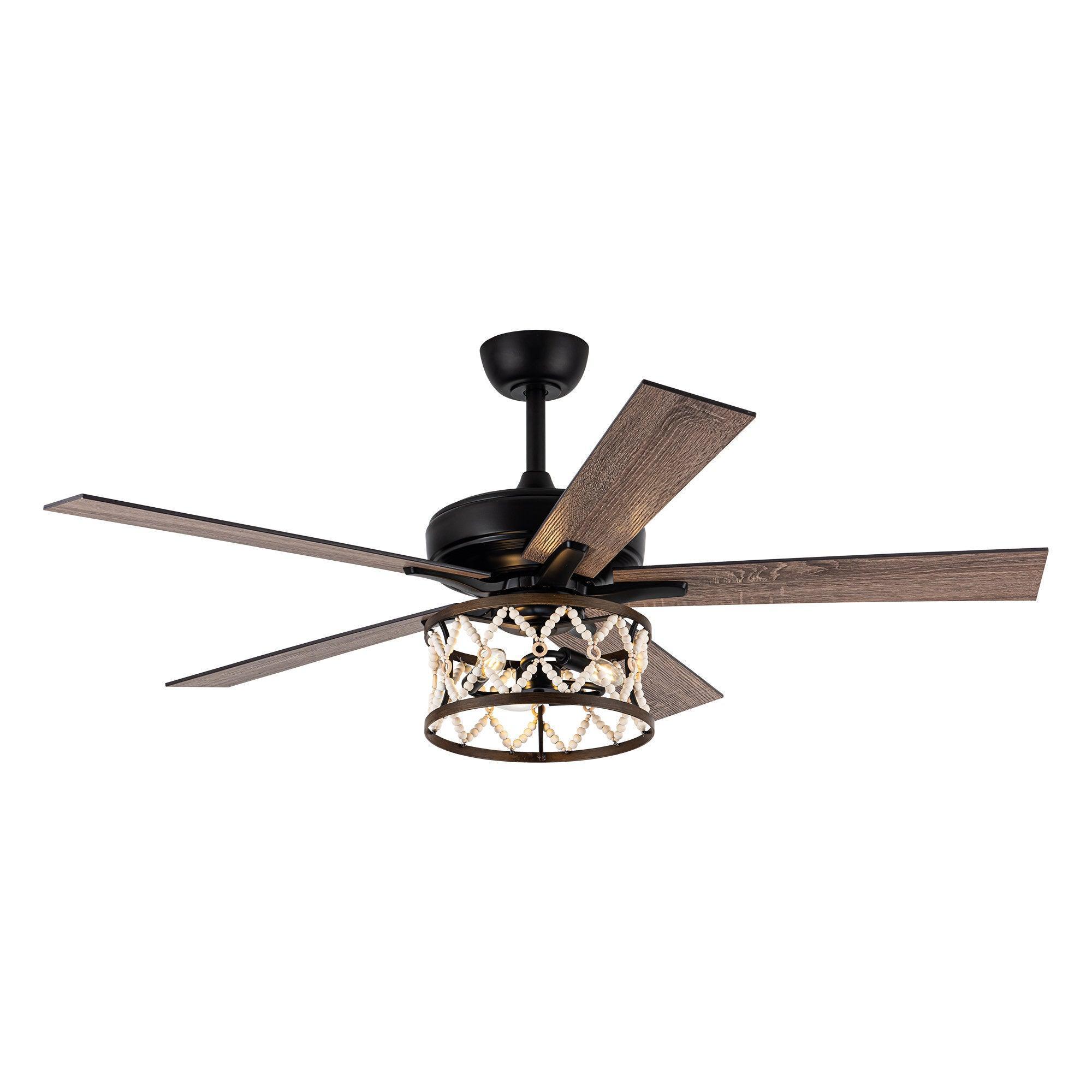 Parrot Uncle 52-Inch New Delhi Industrial Downrod Mount Reversible Ceiling Fan with Lighting and Remote Control (F6354110V)