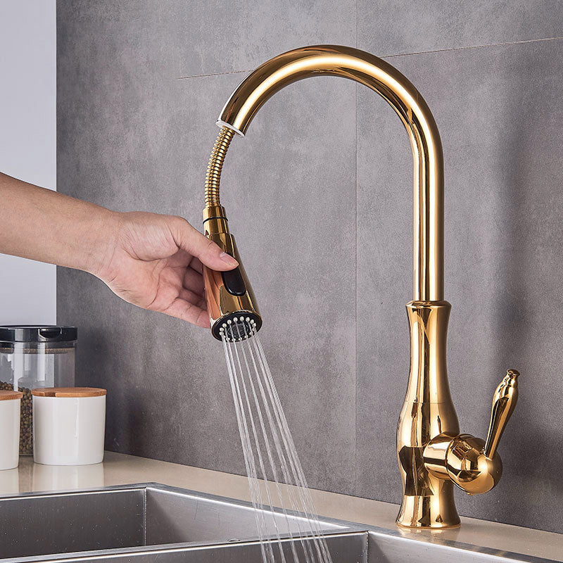 Modern Brass Pull-Out Kitchen Faucet