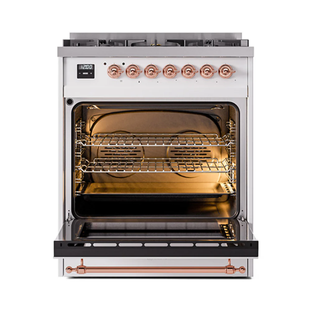 ILVE Nostalgie II 30-Inch Dual Fuel Range with Solid Door in Custom RAL with Copper Trim (UP30QNMPRAP)