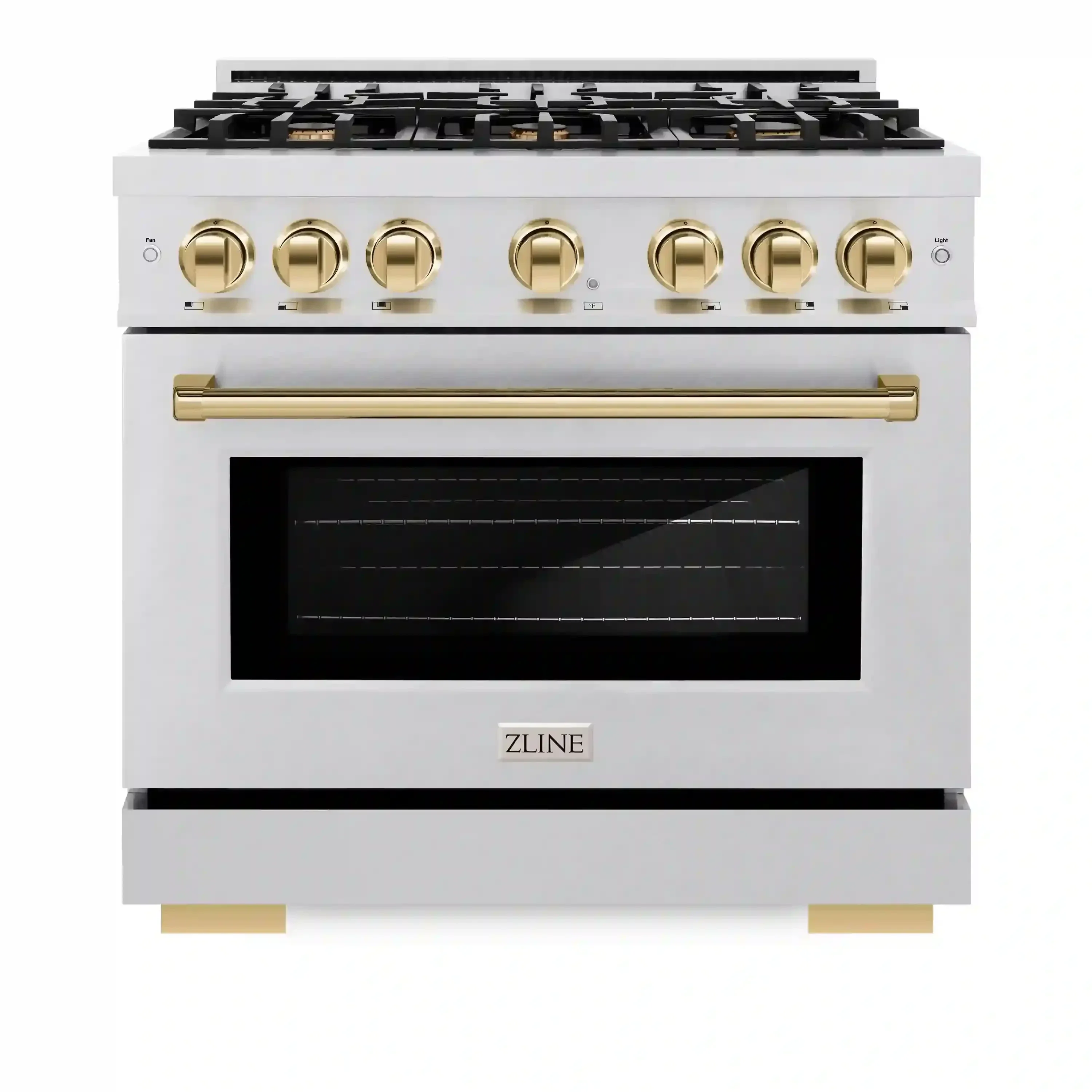 ZLINE Autograph Edition 36-Inch Select Series Dual Fuel Range with 6 Gas Burner Cooktop and 5.2 Cu. Ft. Electric Convection Oven in Satin Stainless Steel with Polished Gold Accents (HDRSZ-36-G)