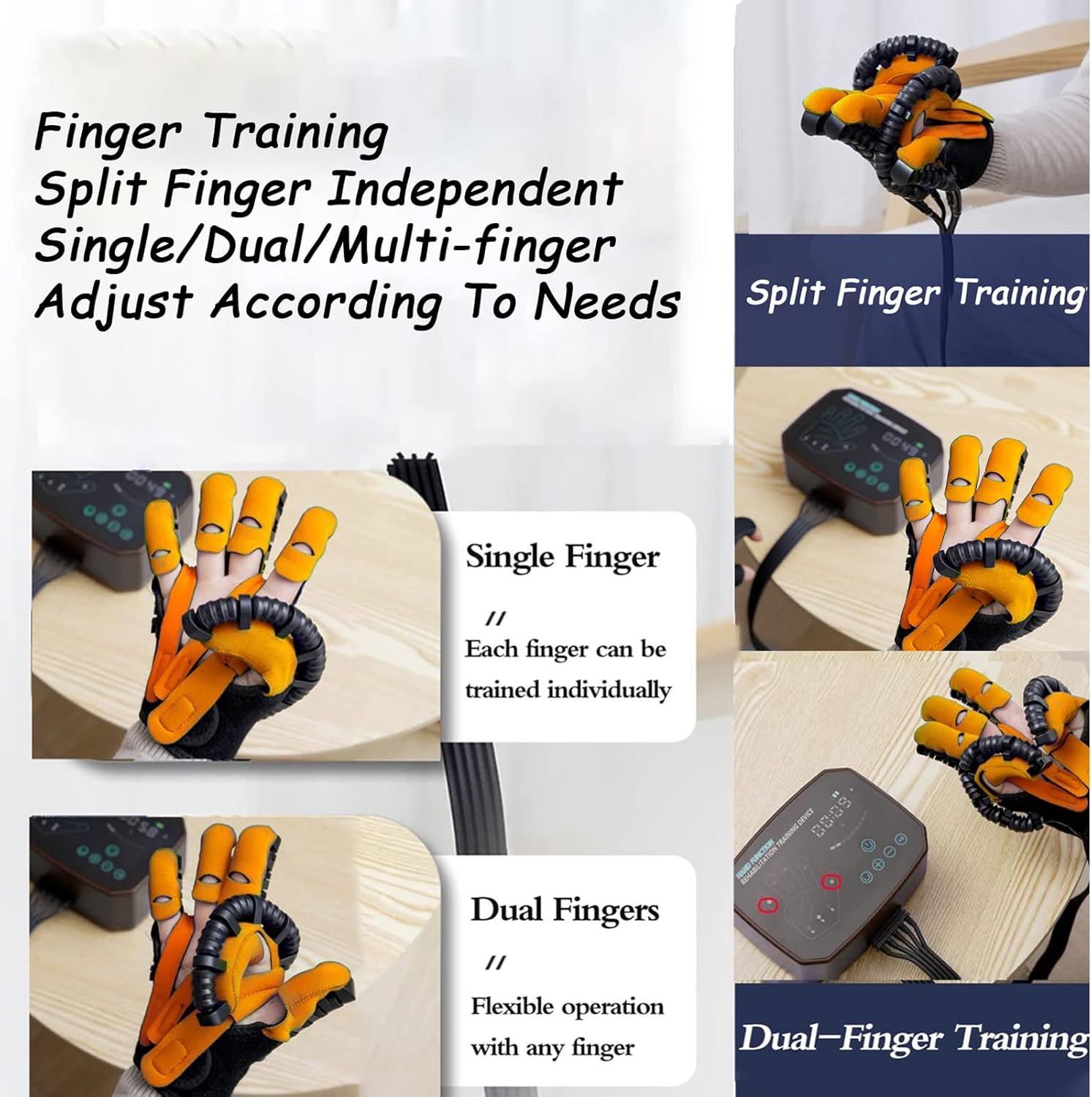 Rehabilitation Robot Gloves Stroke Hemiplegia Finger Trainer Stroke Hand Splint Finger Orthosis Assistive Training Equipment Minimize Spasticity(Size:Right L,Color:Orange-B)