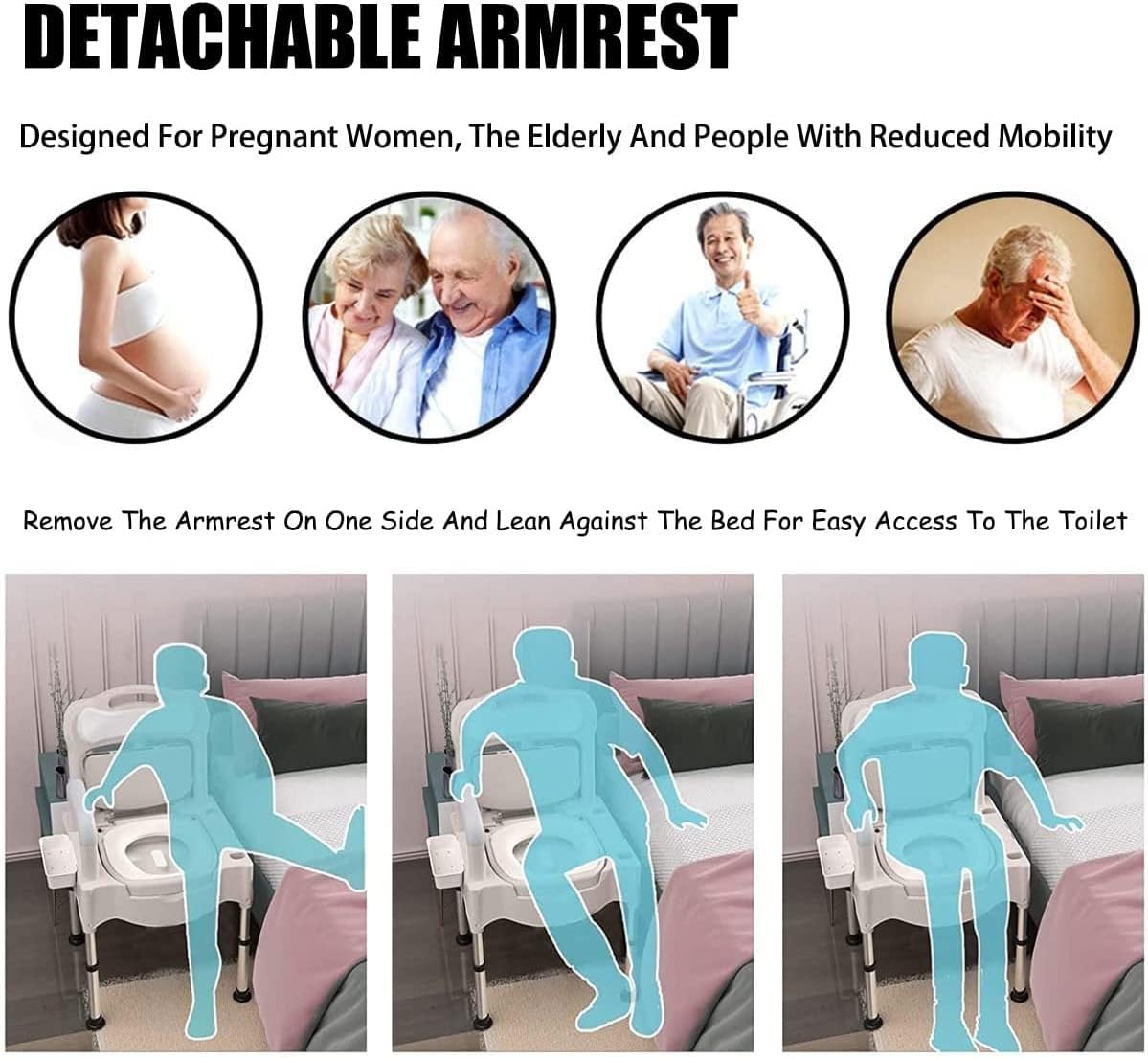 Bedside Commodes, Bedside Toilet Commode Chair Height Adjustable Adult Potty Chair for Seniors Portable Toilets for Home Use Suitable for People with Disabilities The Elderly and Others White