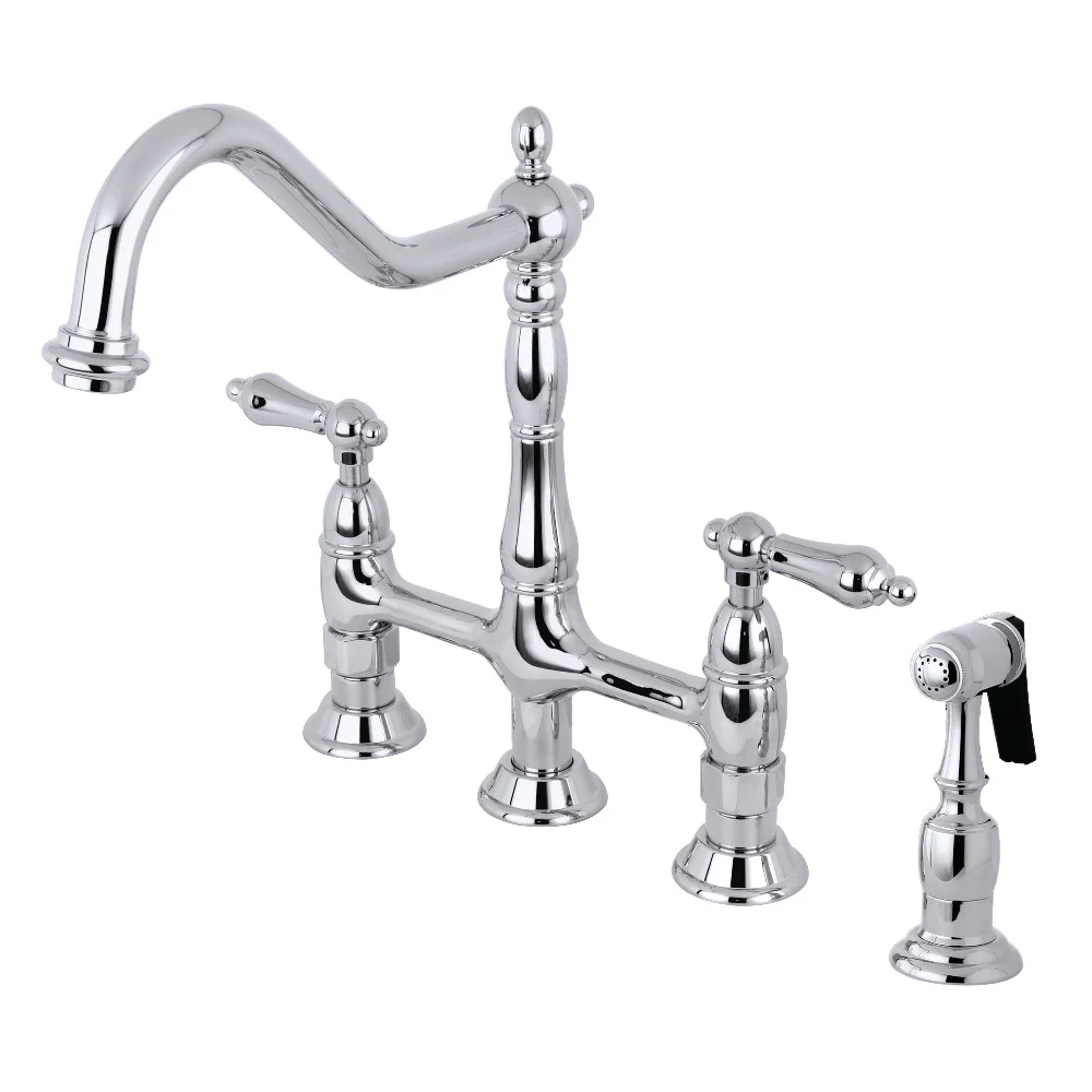Kingston Brass Heritage Bridge Kitchen Faucet with Brass Side Sprayer, Polished Chrome (KS1271ALBS)