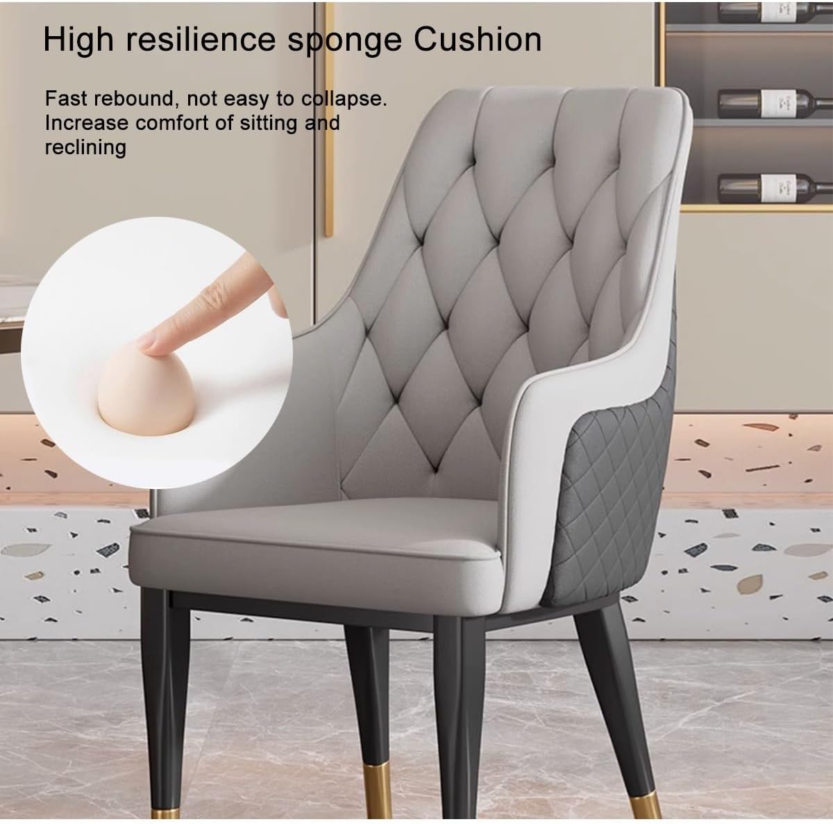 Mid Century Modern PU Leather Dining Chairs with Nailhead Grey Color High Back Support Armrest Relax Lounge Side Chair Kitchen & Dining Room Furniture (Dark Green