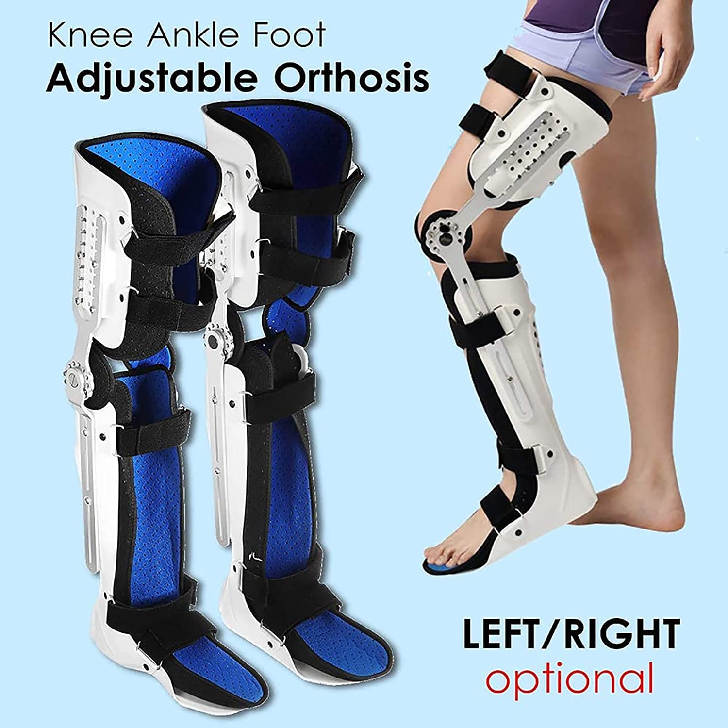 Hinged Knee Brace, Knee Orthosis Support Joint Stabilizer, Hinged Knee Brace Fracture Fixed Guard Splint Leg Protector, Fully Adjustable Calf Ankle Foot Fixed,