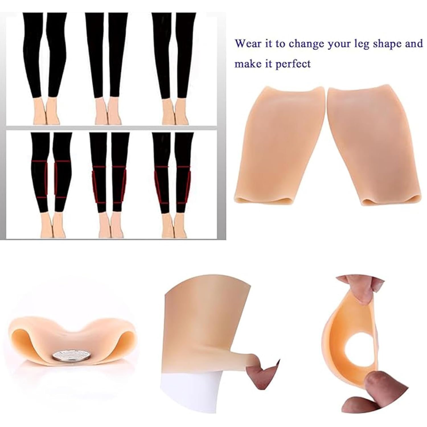 1Pair Silicone Leg Enhance Fake Calf Pads Arms Shaper Leg Correctors for Crooked or Thin Legs Covering Scars,Color 2,S