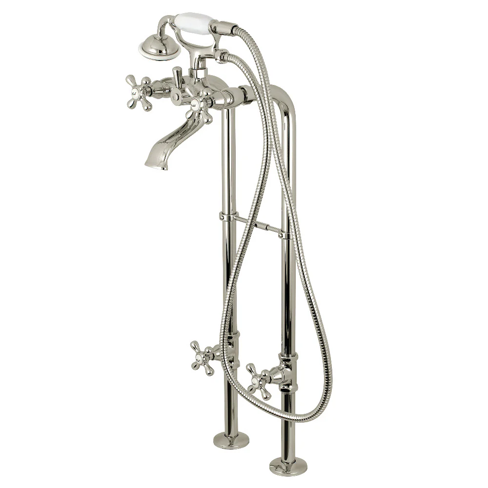 Kingston Brass Kingston Freestanding Tub Faucet with Supply Line and Stop Valve, Polished Nickel (CCK266K6)