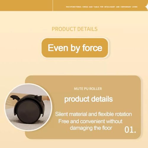 Medical Table with Wheels，Overbed Table Computer Desk with Desktop Baffl Over Bed Desk Height Adjustable 65-95cm Food Tray Desk Standing Over Bed Table King Size(Color:Wood)