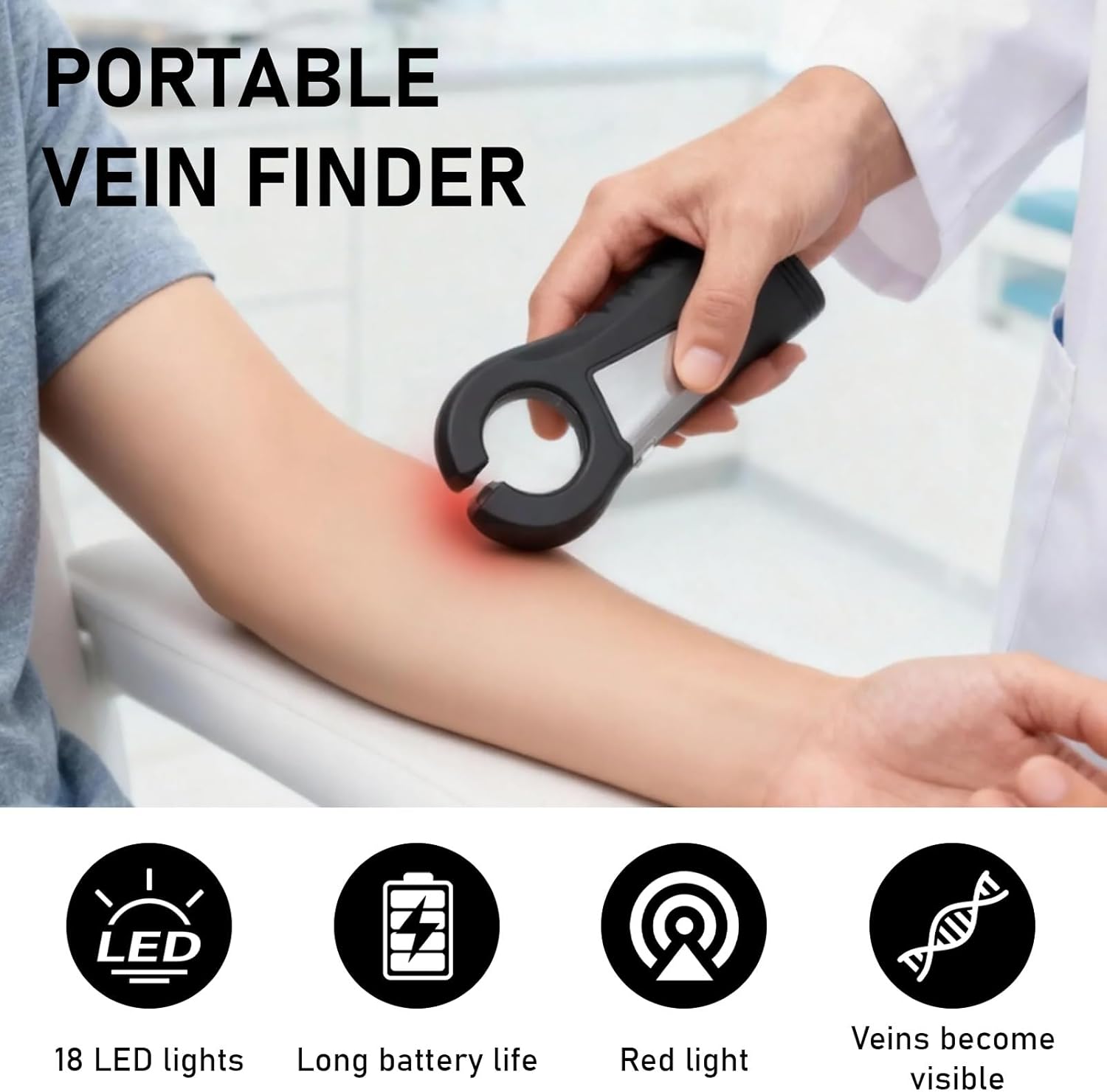 Rechargeable Vein Finder Viewer for IV Access Phlebotomy for Nurse Clinics Homes Use，Vein Finder Light for Various Skin People LED Vein Viewer (Black)