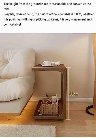 Overbed Table with Wheels, Solid Wood Sofa Side Cabinet, Movable C-Shaped Table for Living Room, Hospital & Home Use, Adjustable Height(L 80 CM)