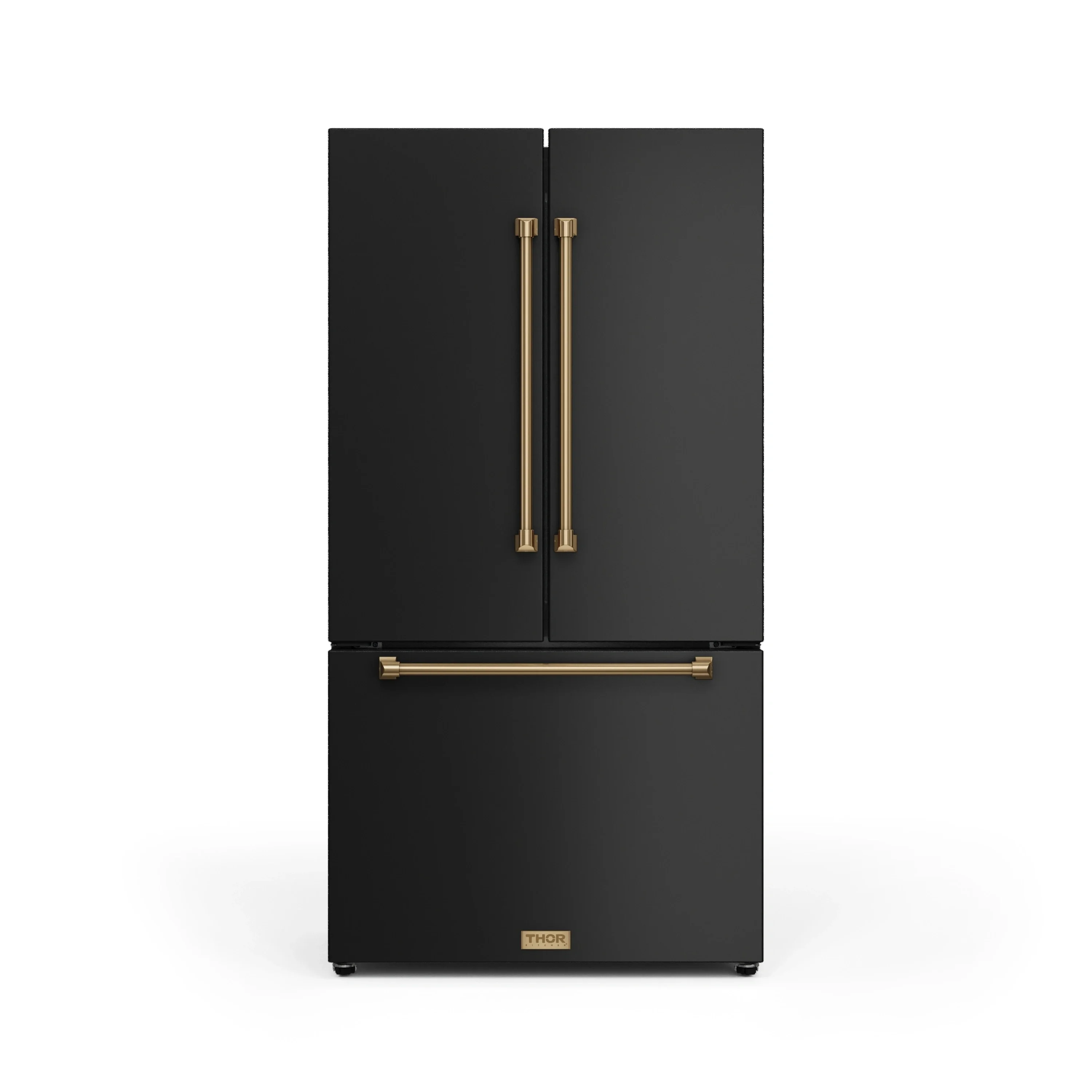 Gordon Ramsay by Thor Kitchen 36-Inch 20.3 cu ft French Door Counter Depth Refrigerator with Ice Maker in Black with Bronze Trim (RF3621CTD00-BRZ)