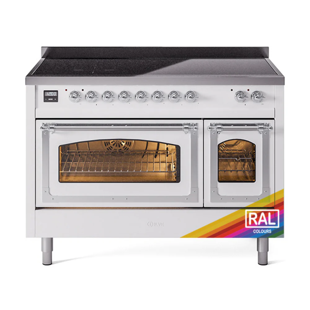 ILVE Nostalgie II Noblesse 48-Inch Induction Range with Triple Glass Door in Custom RAL with Chrome Trim (UNI486NMPRAC)