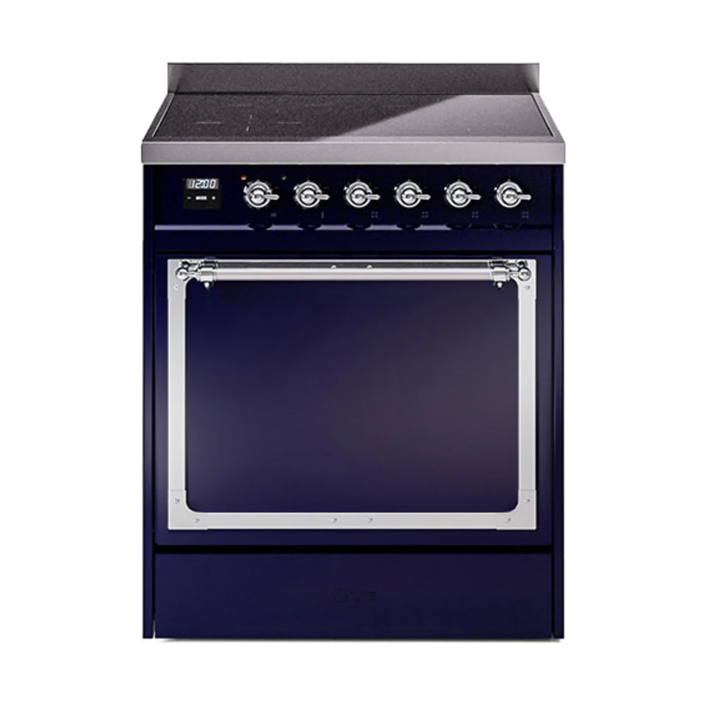 ILVE 30-Inch Nostalgie II Noblesse Induction Range with Solid Door Oven in Midnight Blue with Chrome Trim (UNI304QNMPMBC)